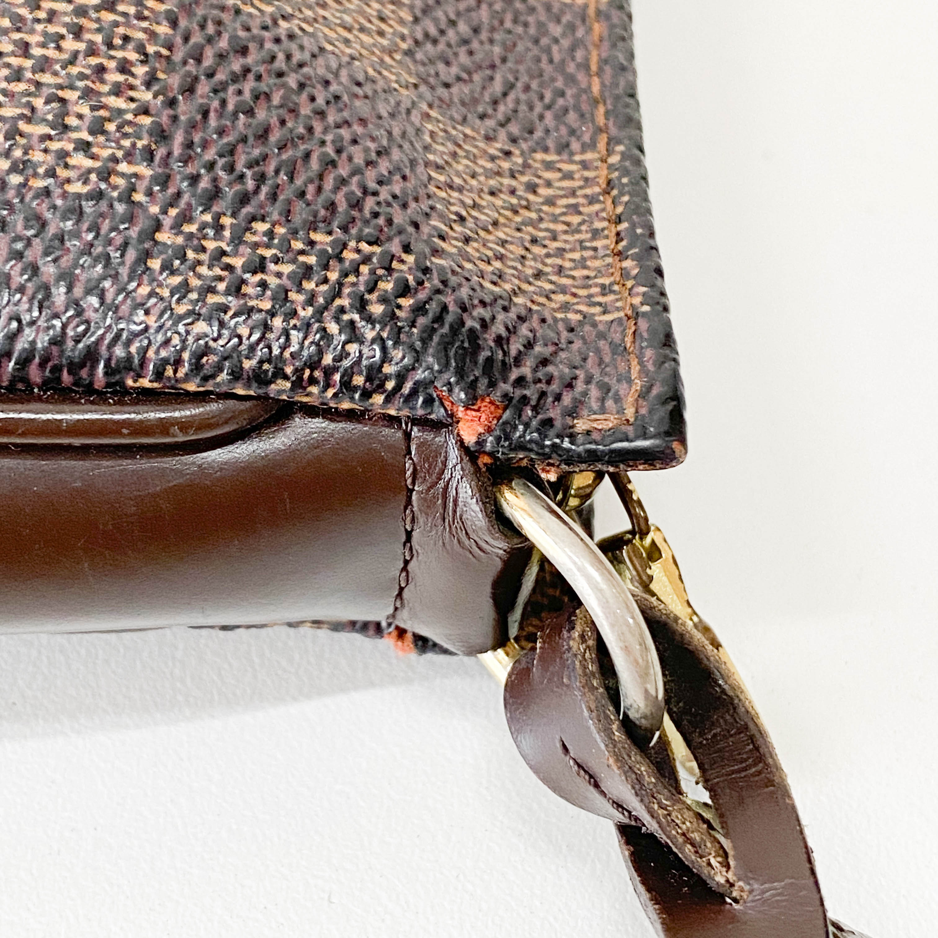 Damie Small Brown Checkered Pochette Shoulder Bag