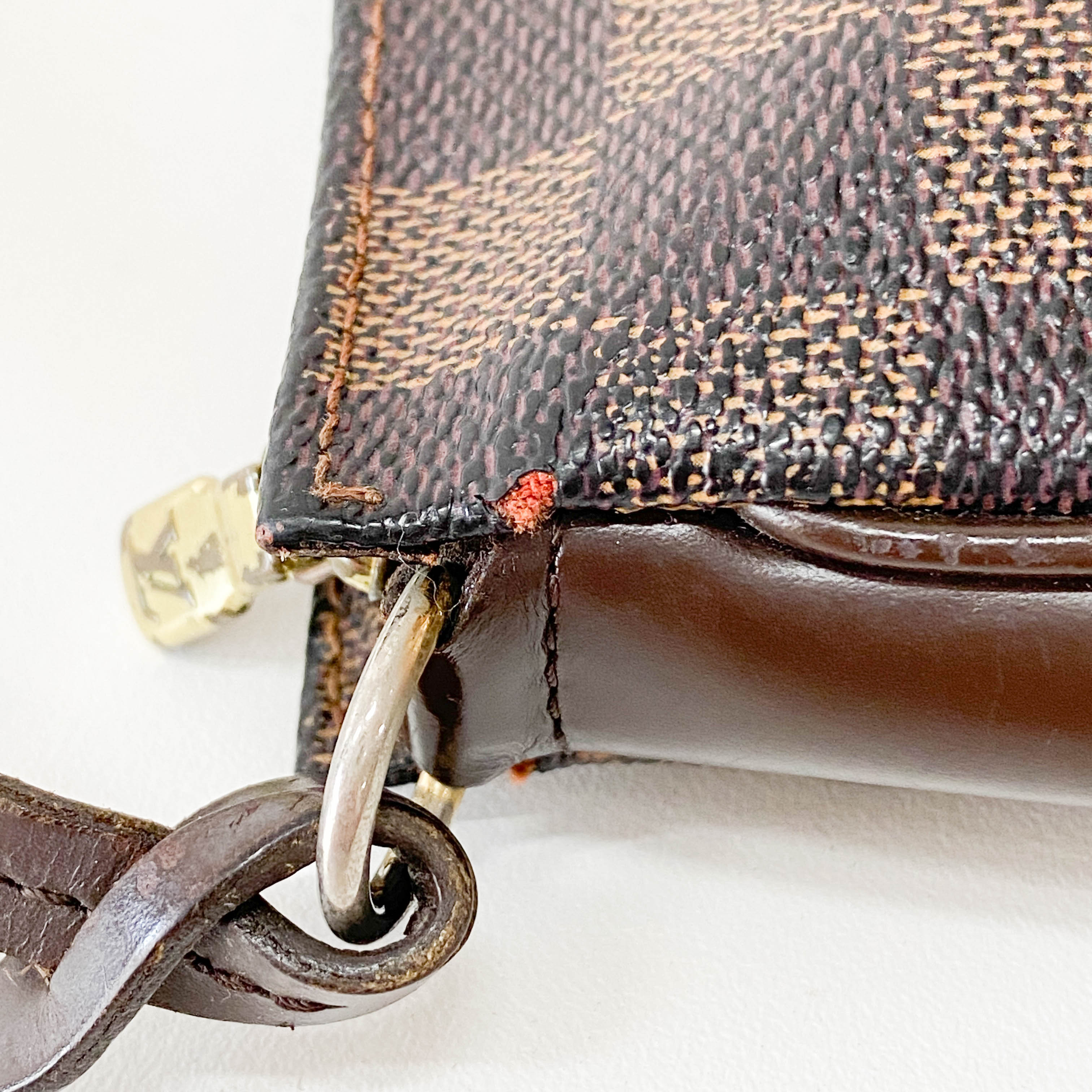 Damie Small Brown Checkered Pochette Shoulder Bag