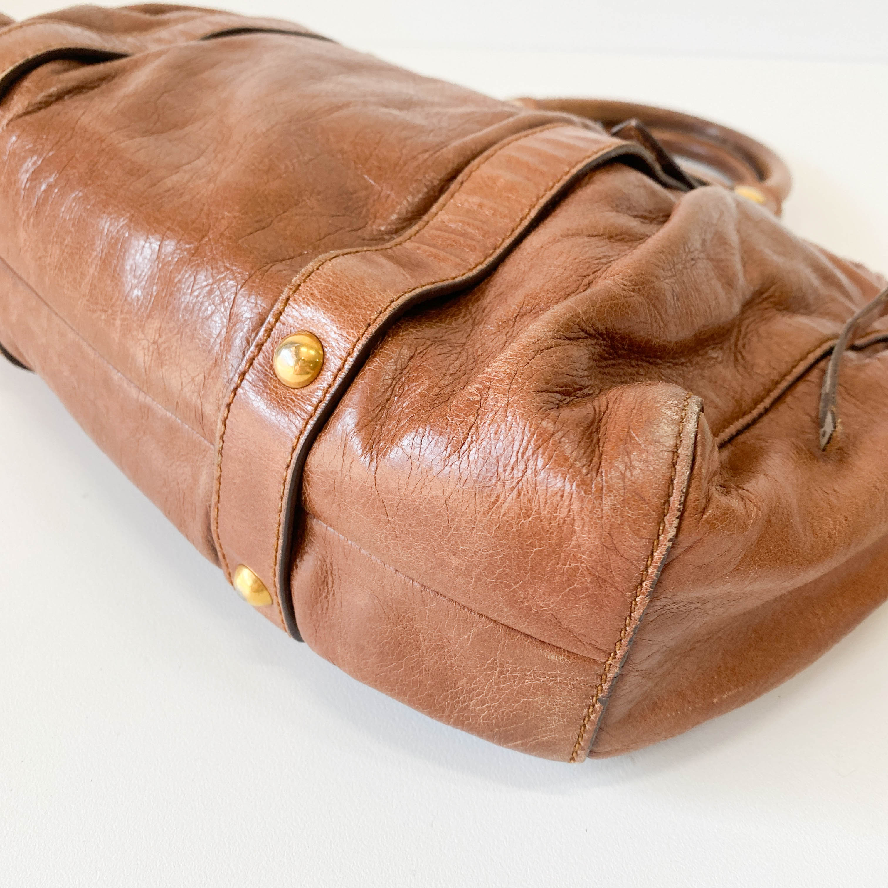 Vitello Brown Leather Handle Bag