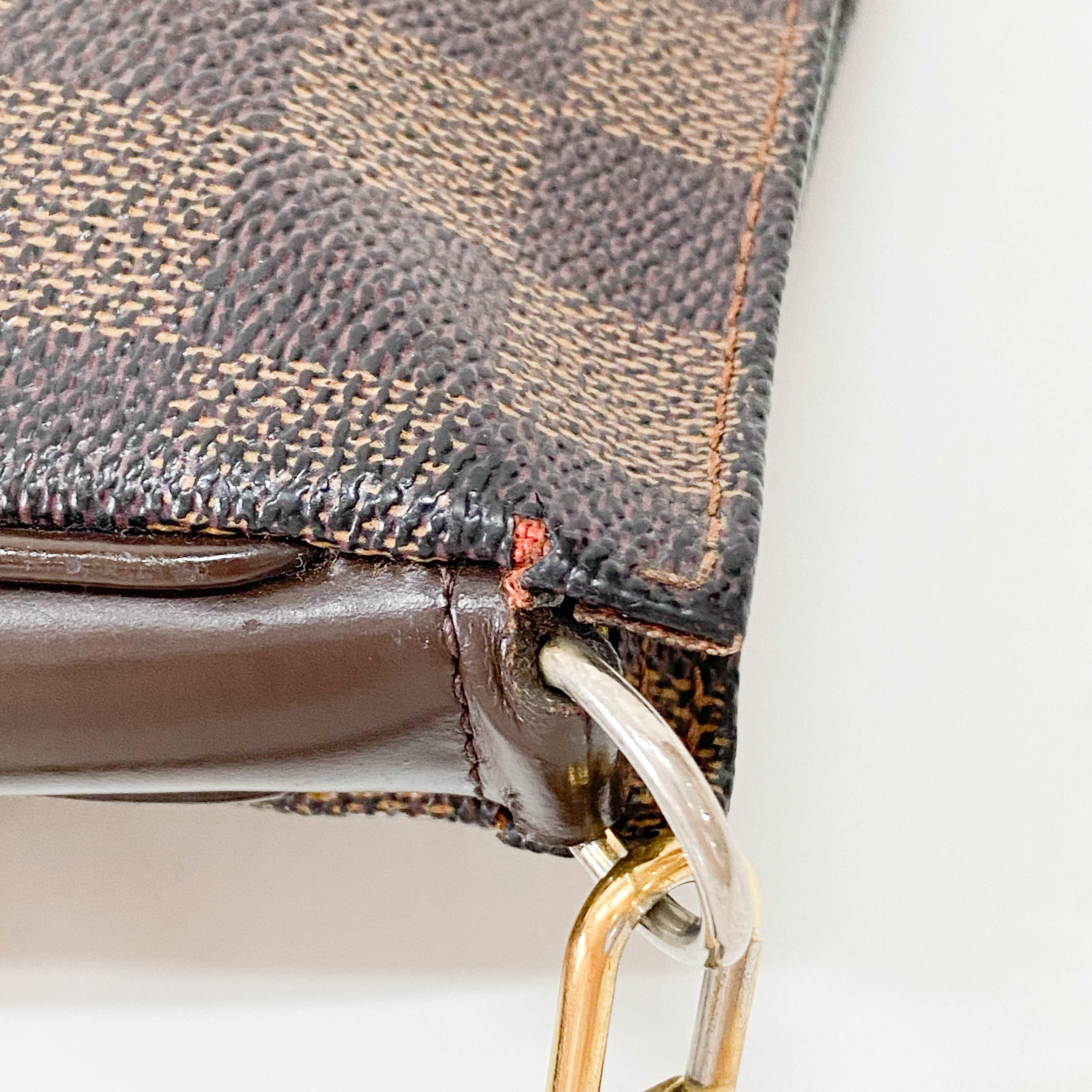 Damie Small Brown Checkered Pochette Shoulder Bag