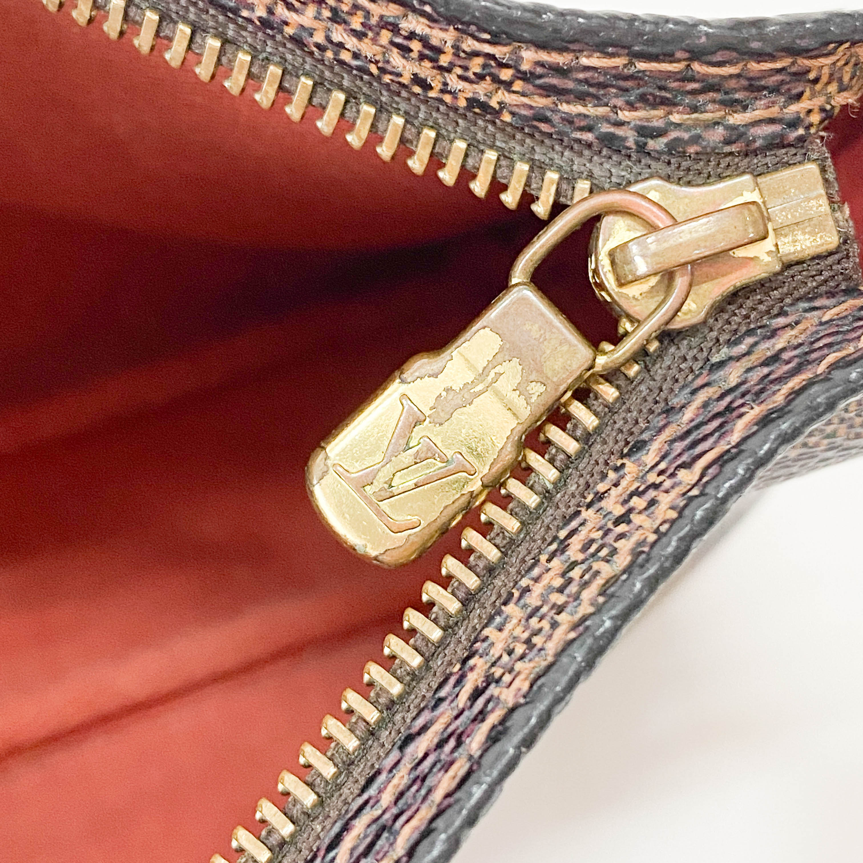 Damie Small Brown Checkered Pochette Shoulder Bag