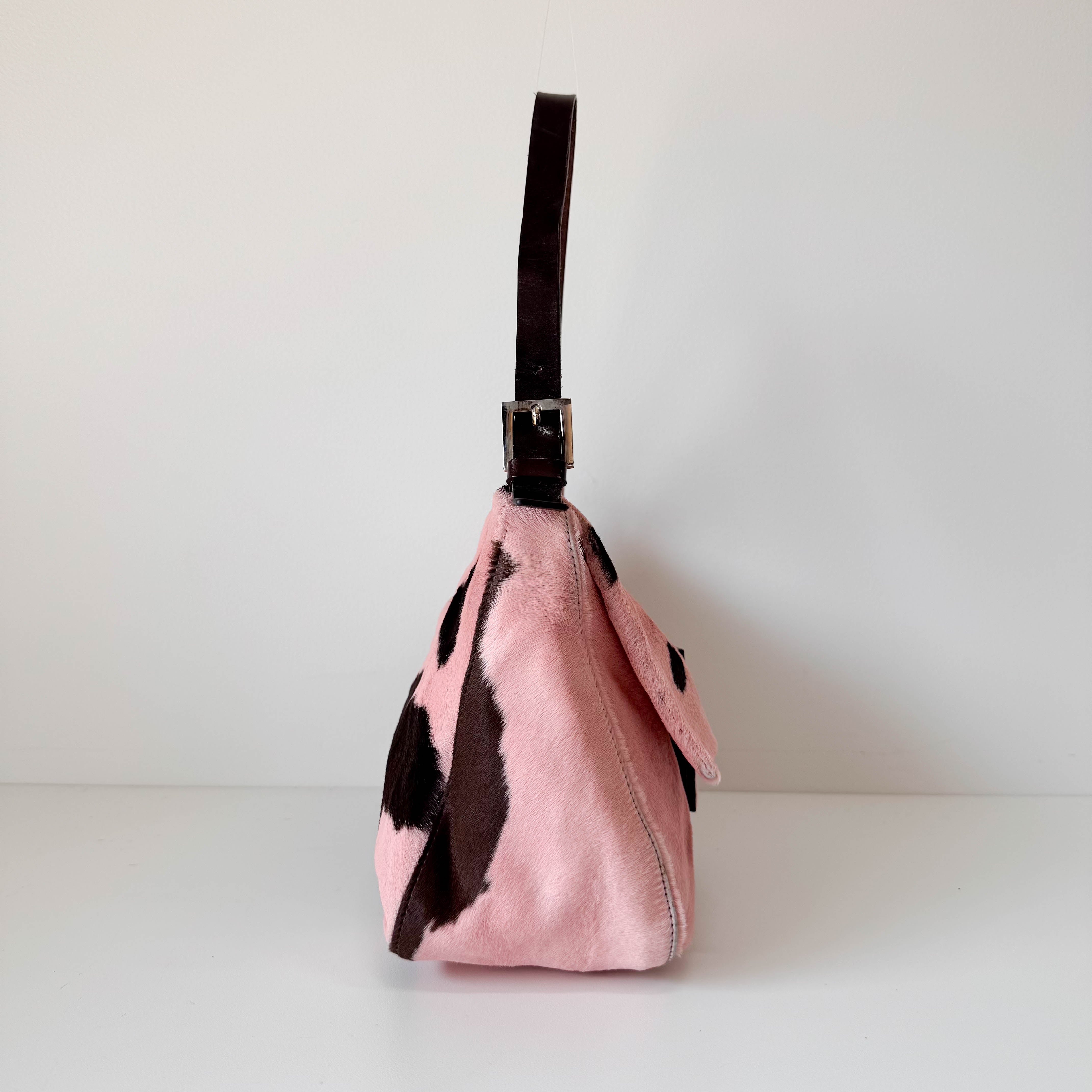Mamma Baguette Pink Cow Print Pony Hair Shoulder Bag