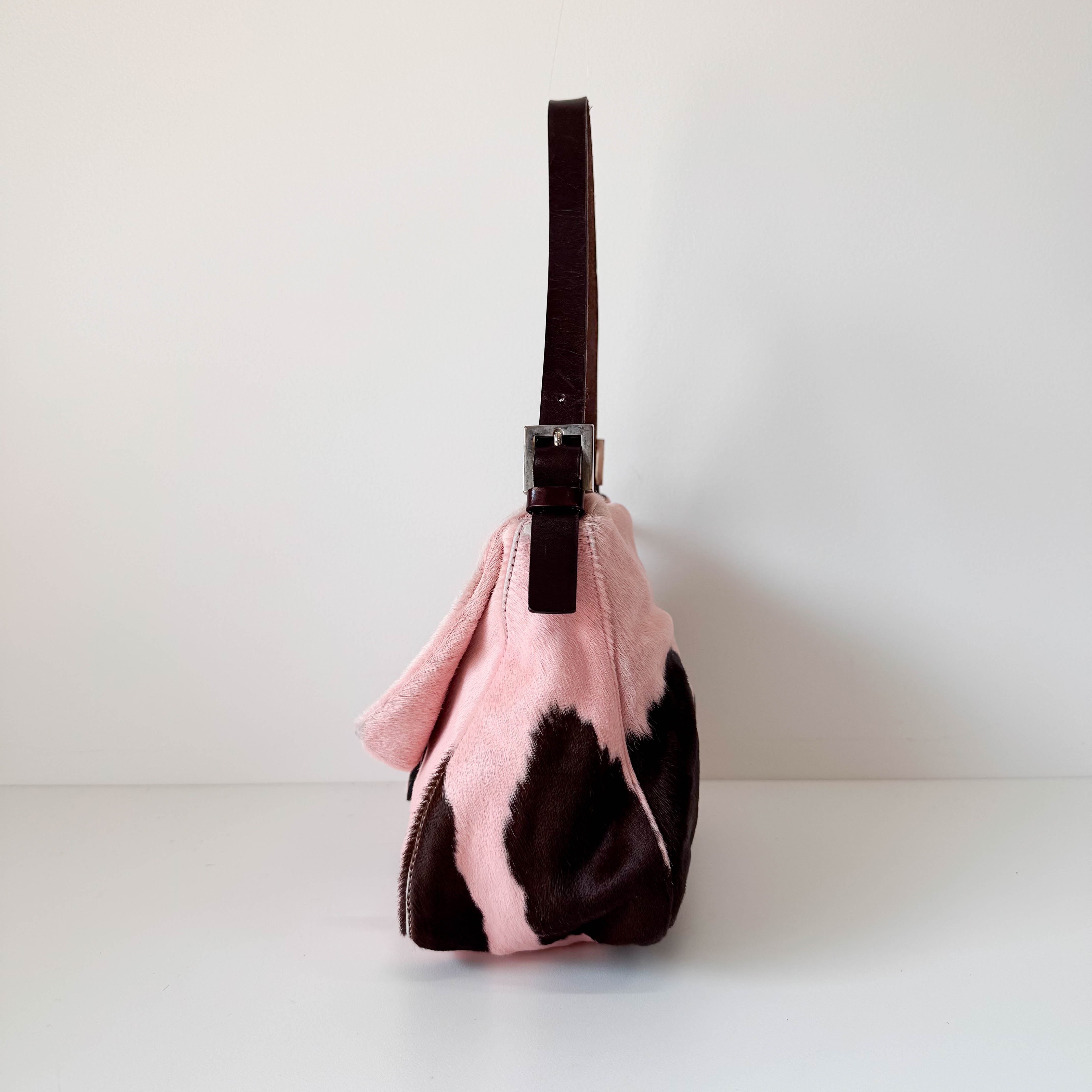 Mamma Baguette Pink Cow Print Pony Hair Shoulder Bag