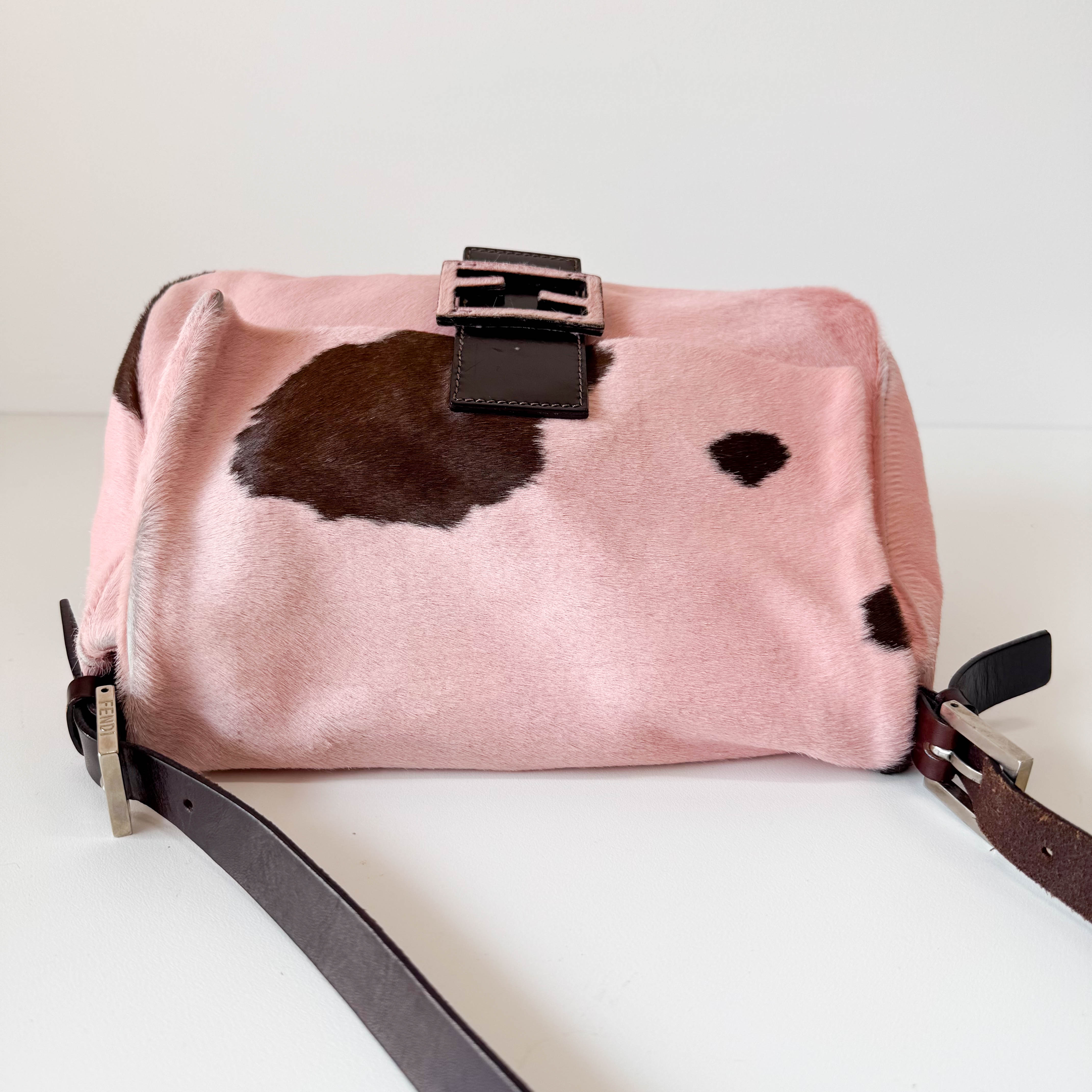 Mamma Baguette Pink Cow Print Pony Hair Shoulder Bag