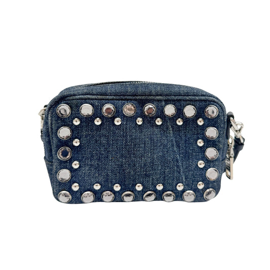 Mini Rhinestone Studded Blue Denim Crossbody Bag