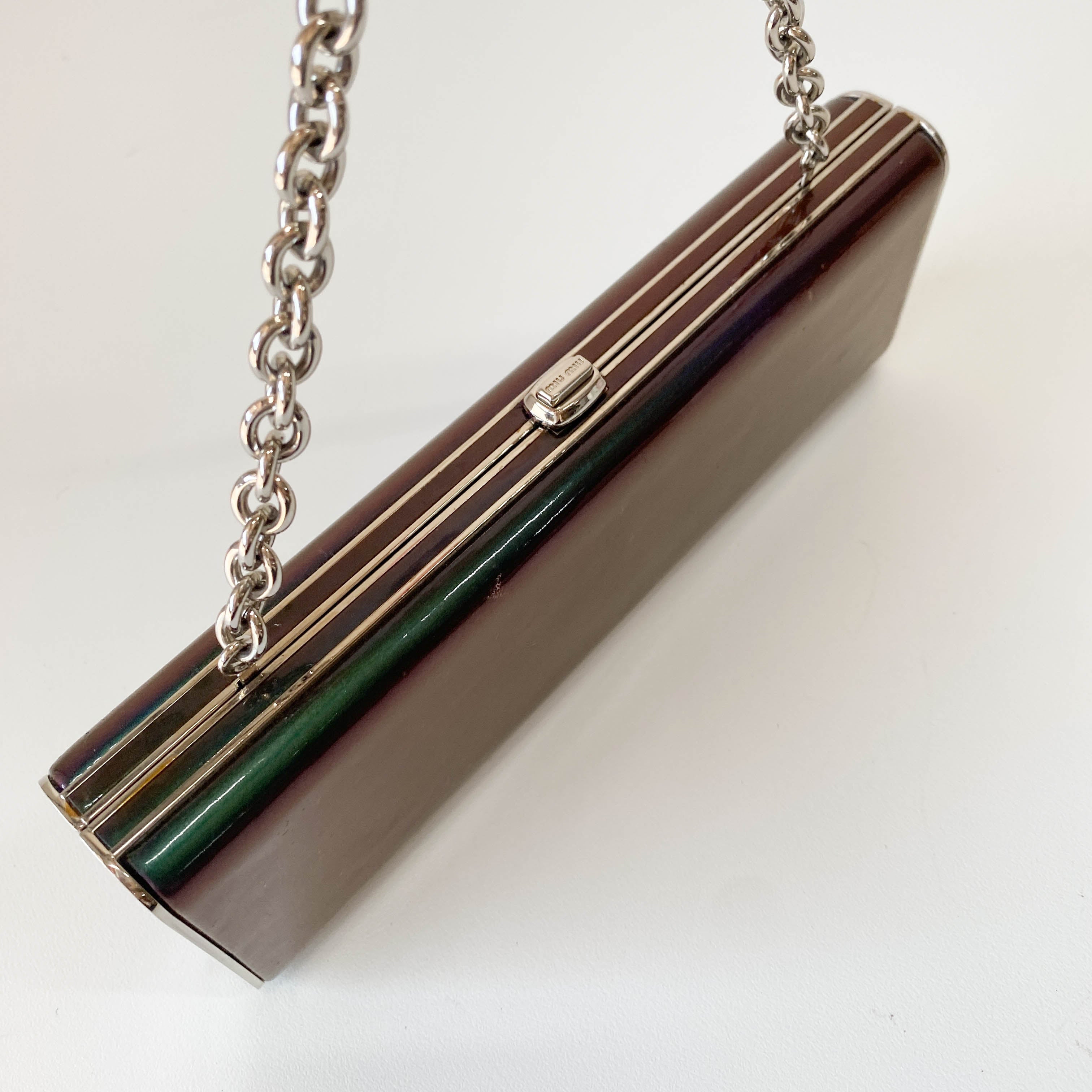 Archive Green Patent Leather Chain Shoulder Bag