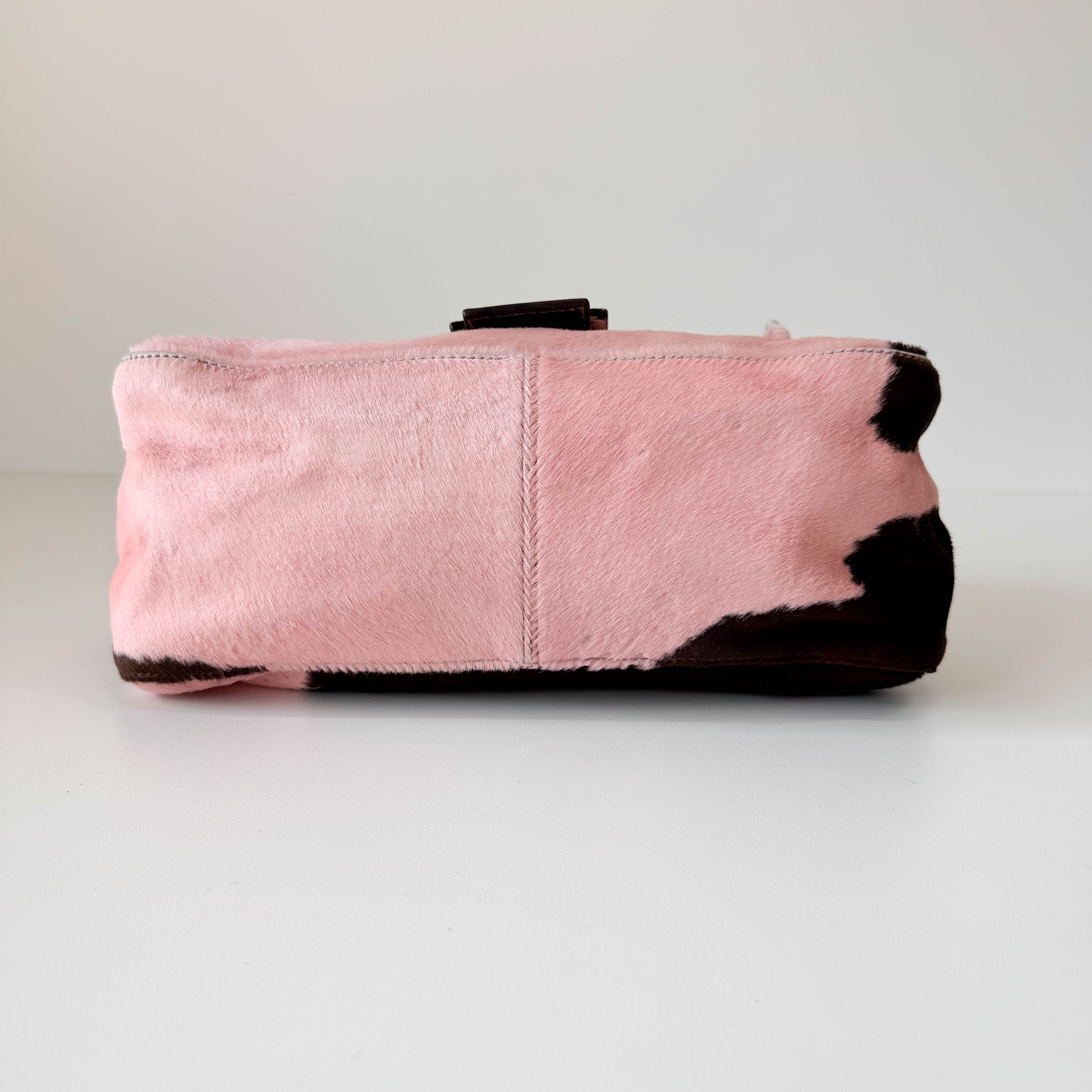 Mamma Baguette Pink Cow Print Pony Hair Shoulder Bag