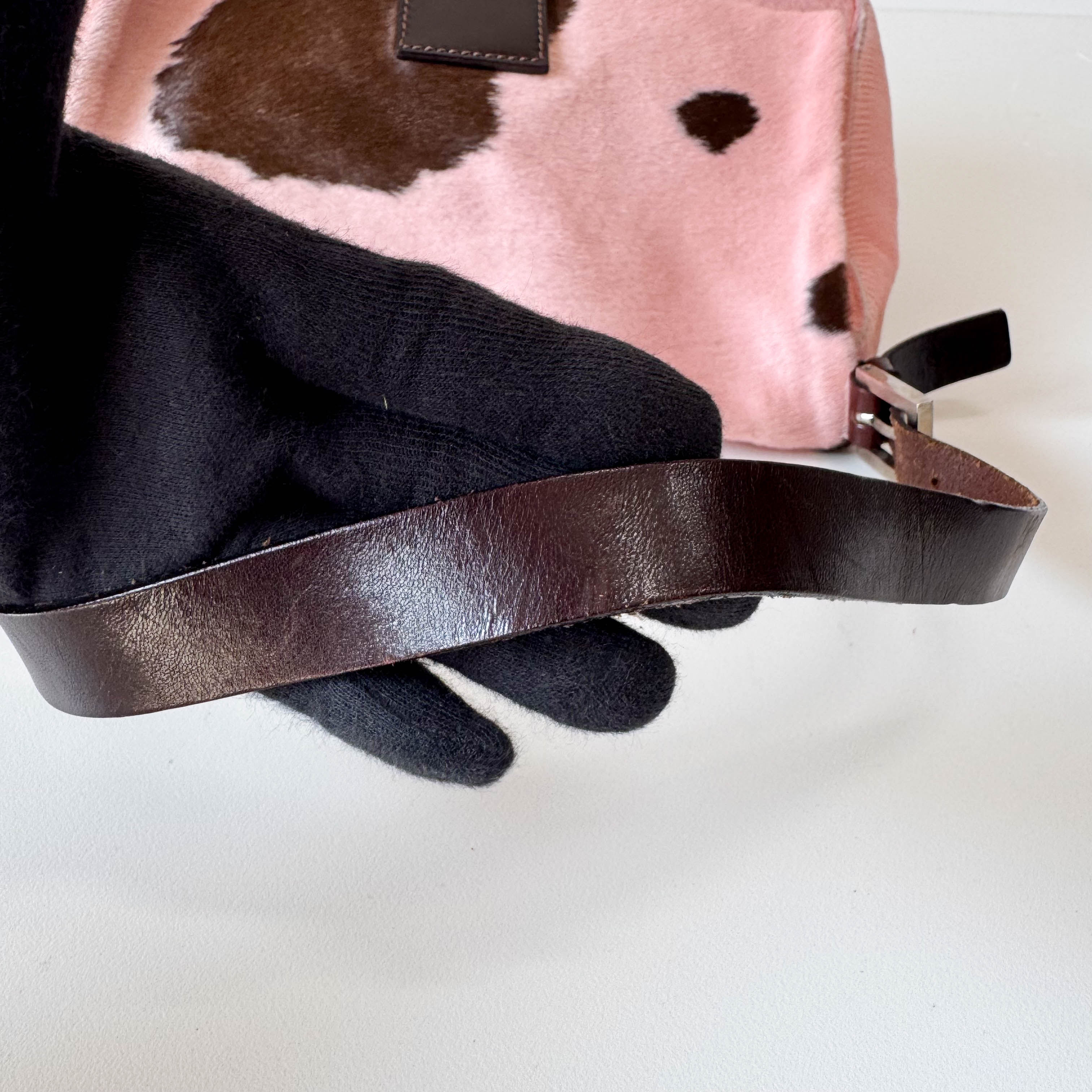 Mamma Baguette Pink Cow Print Pony Hair Shoulder Bag