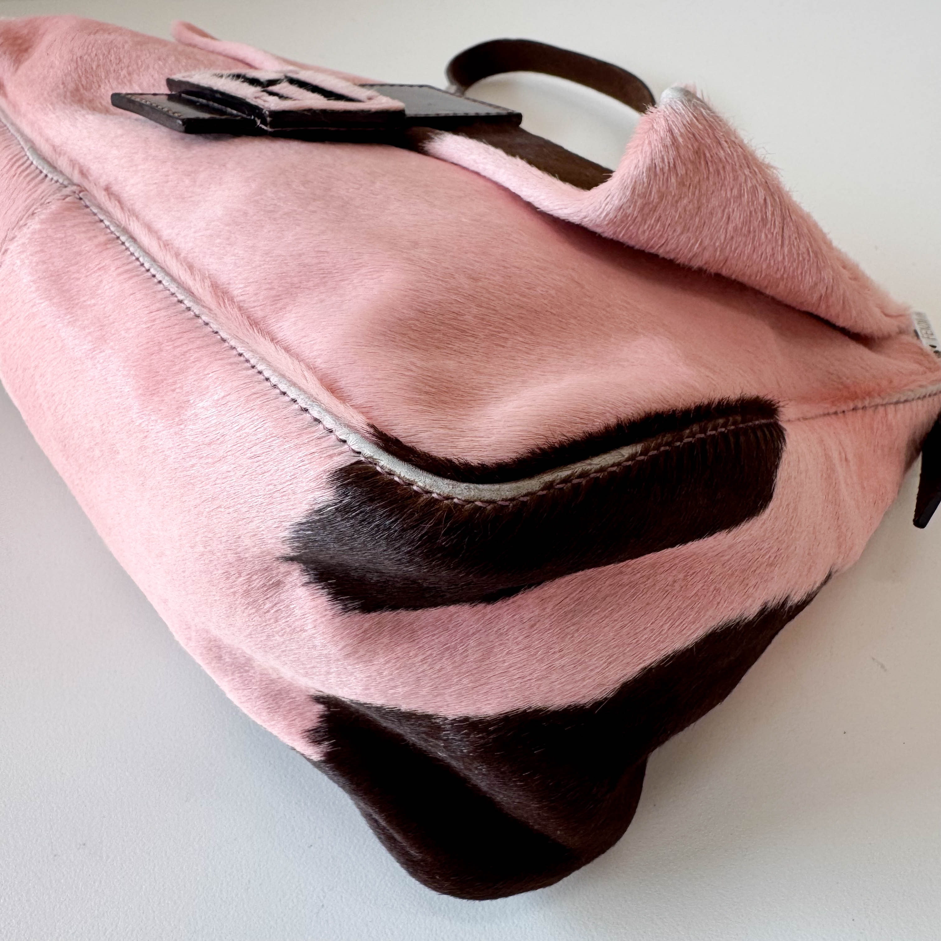 Mamma Baguette Pink Cow Print Pony Hair Shoulder Bag