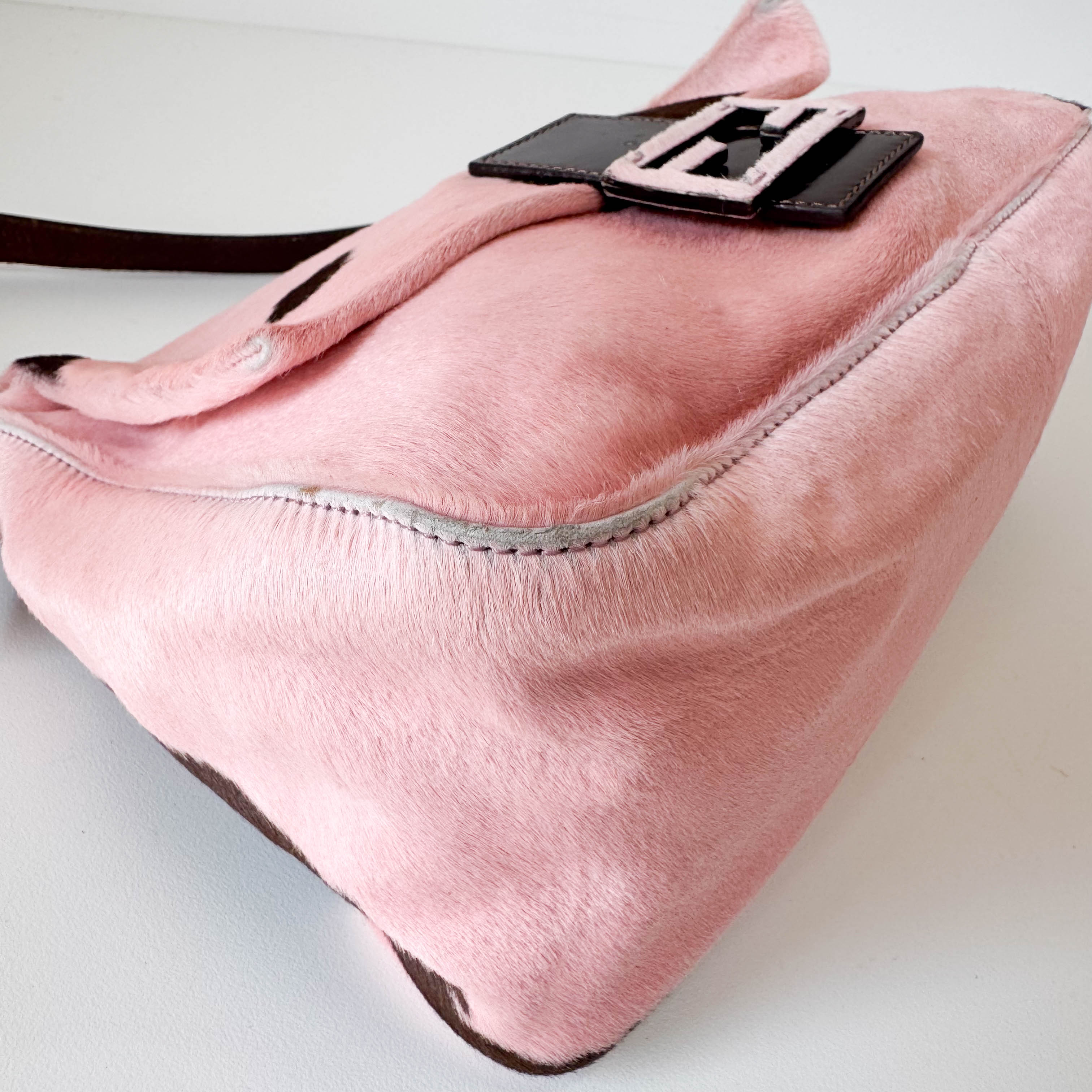 Mamma Baguette Pink Cow Print Pony Hair Shoulder Bag