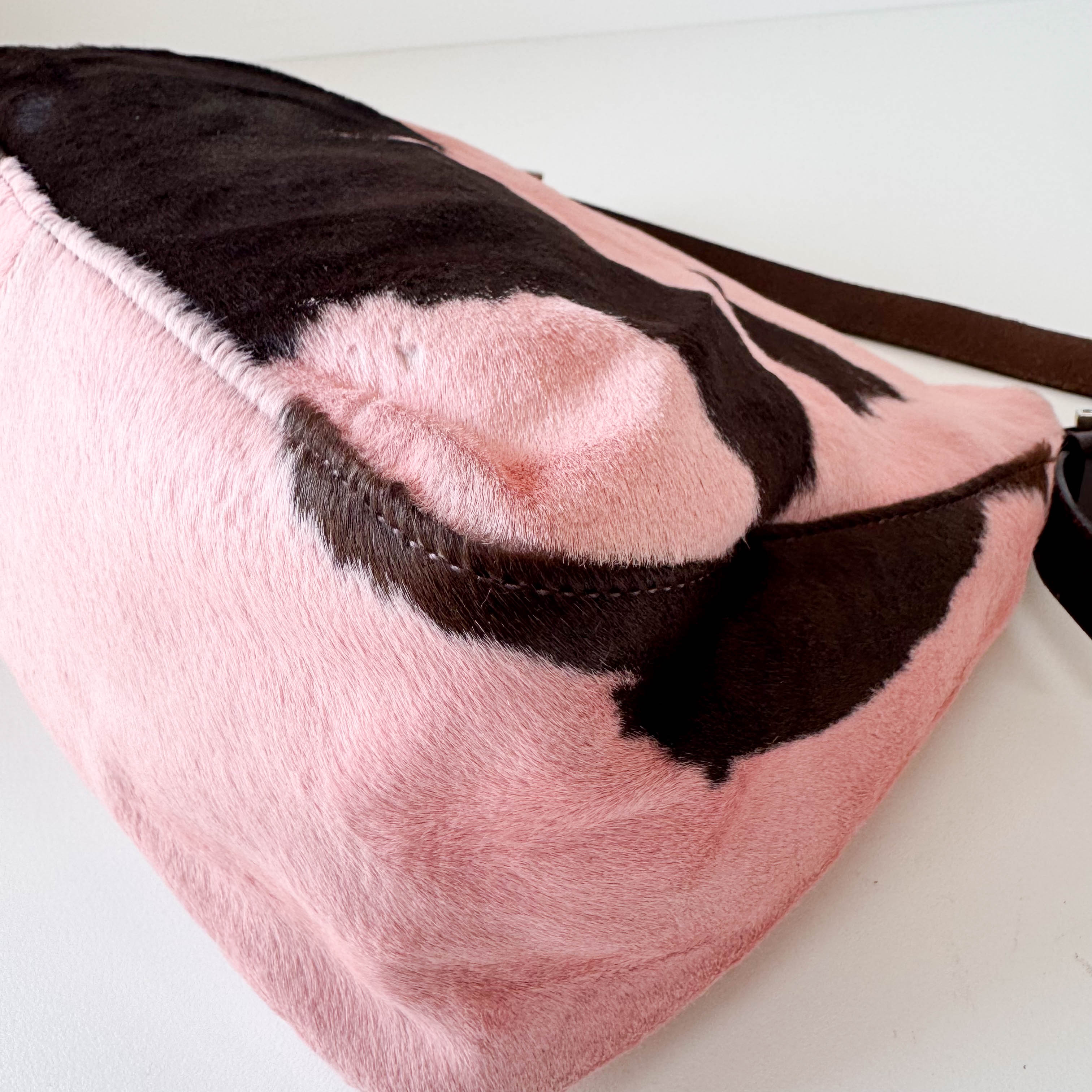 Mamma Baguette Pink Cow Print Pony Hair Shoulder Bag