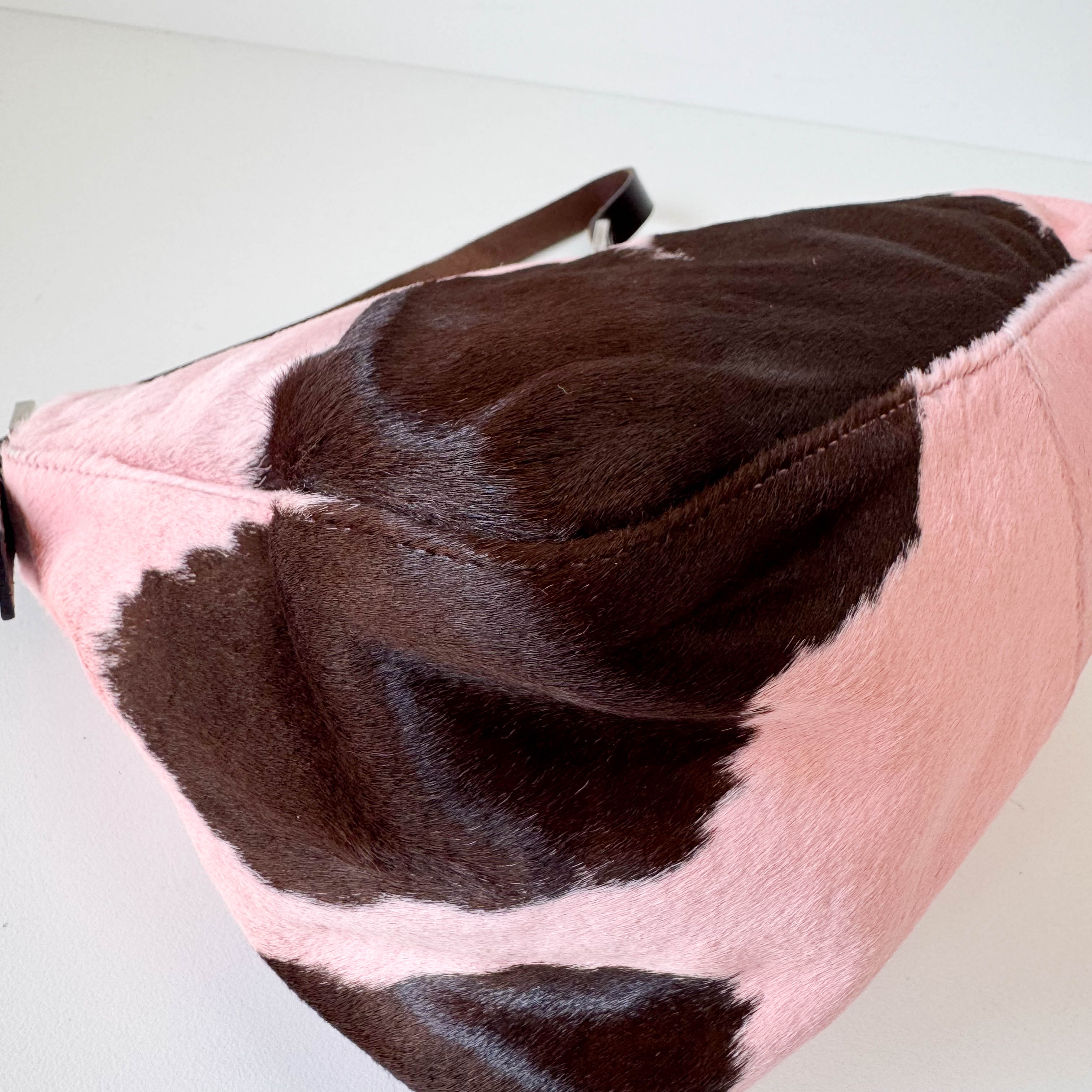 Mamma Baguette Pink Cow Print Pony Hair Shoulder Bag