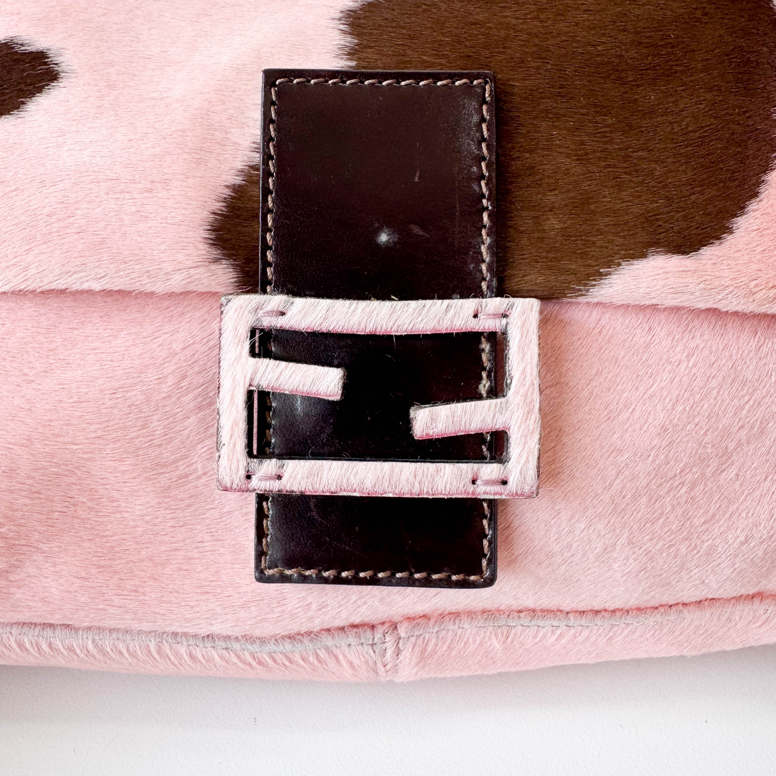 Mamma Baguette Pink Cow Print Pony Hair Shoulder Bag