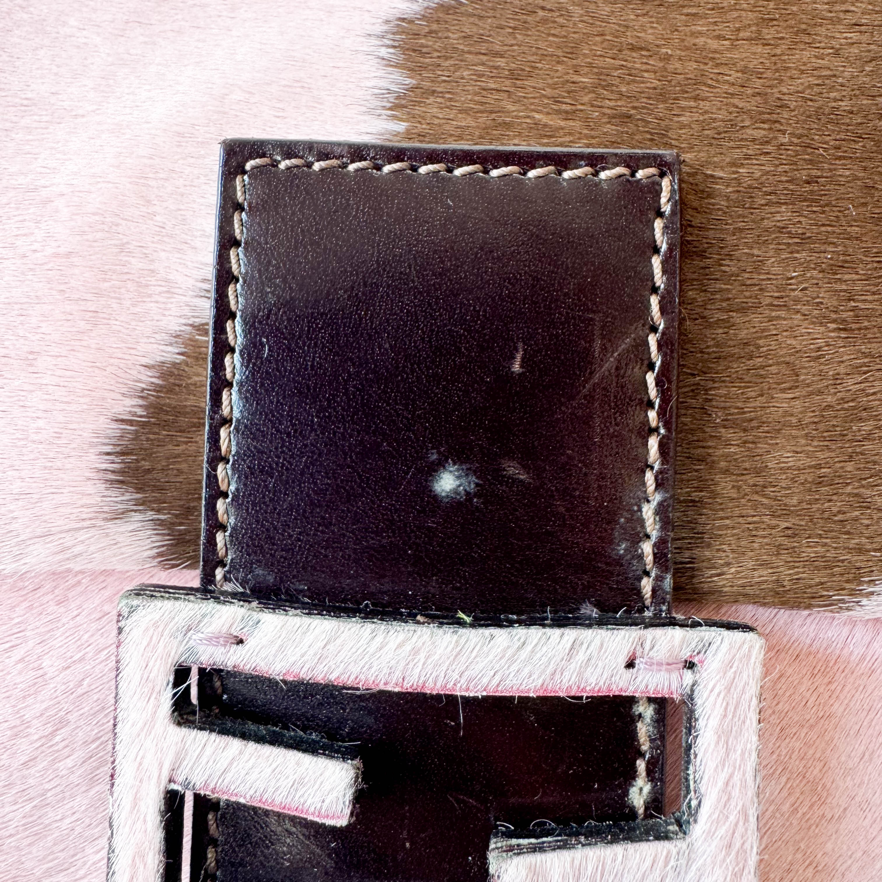 Mamma Baguette Pink Cow Print Pony Hair Shoulder Bag