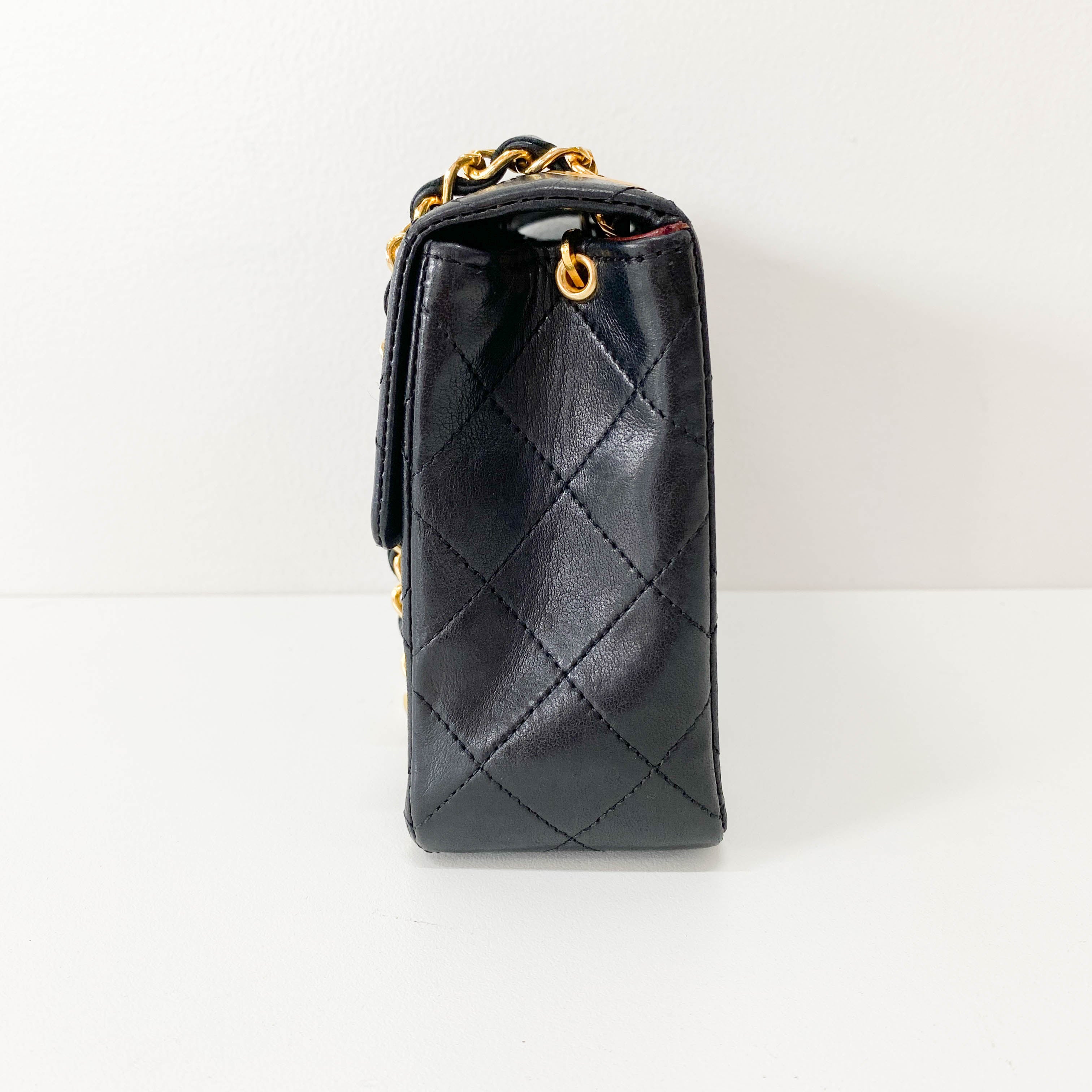 Matelassé Small Black Leather Shoulder Bag