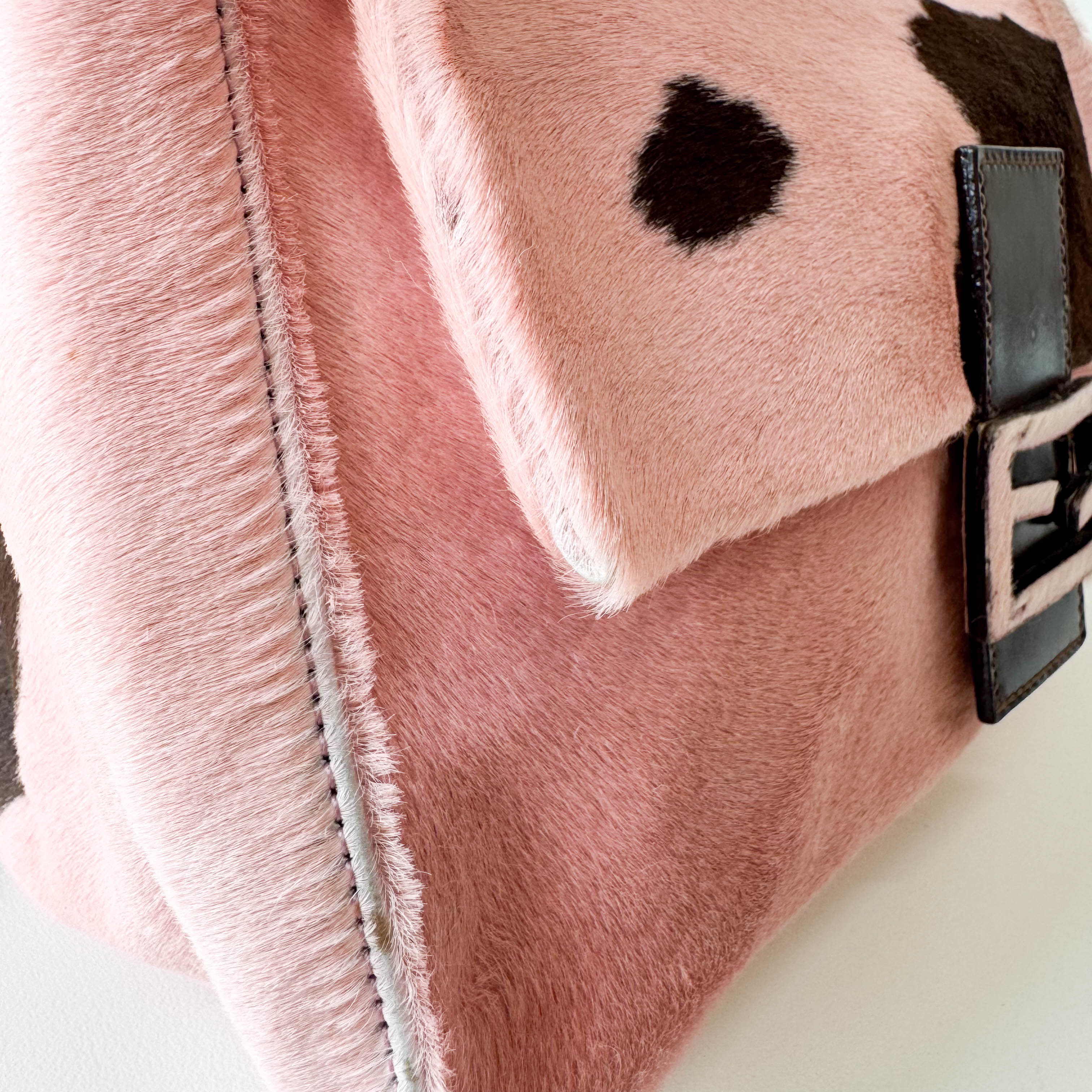 Mamma Baguette Pink Cow Print Pony Hair Shoulder Bag