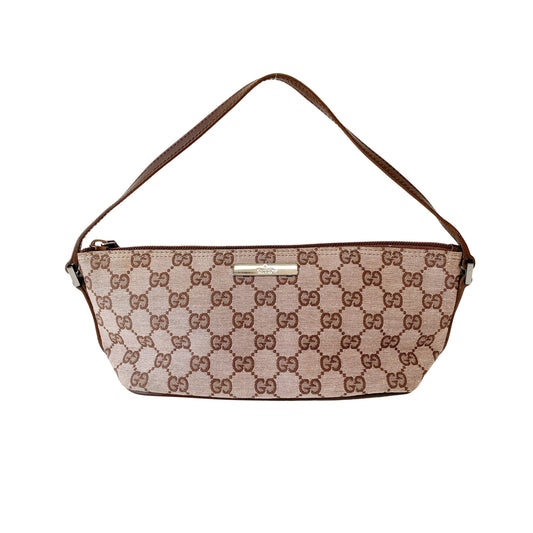 Brown Canvas Hobo Pochette Bag