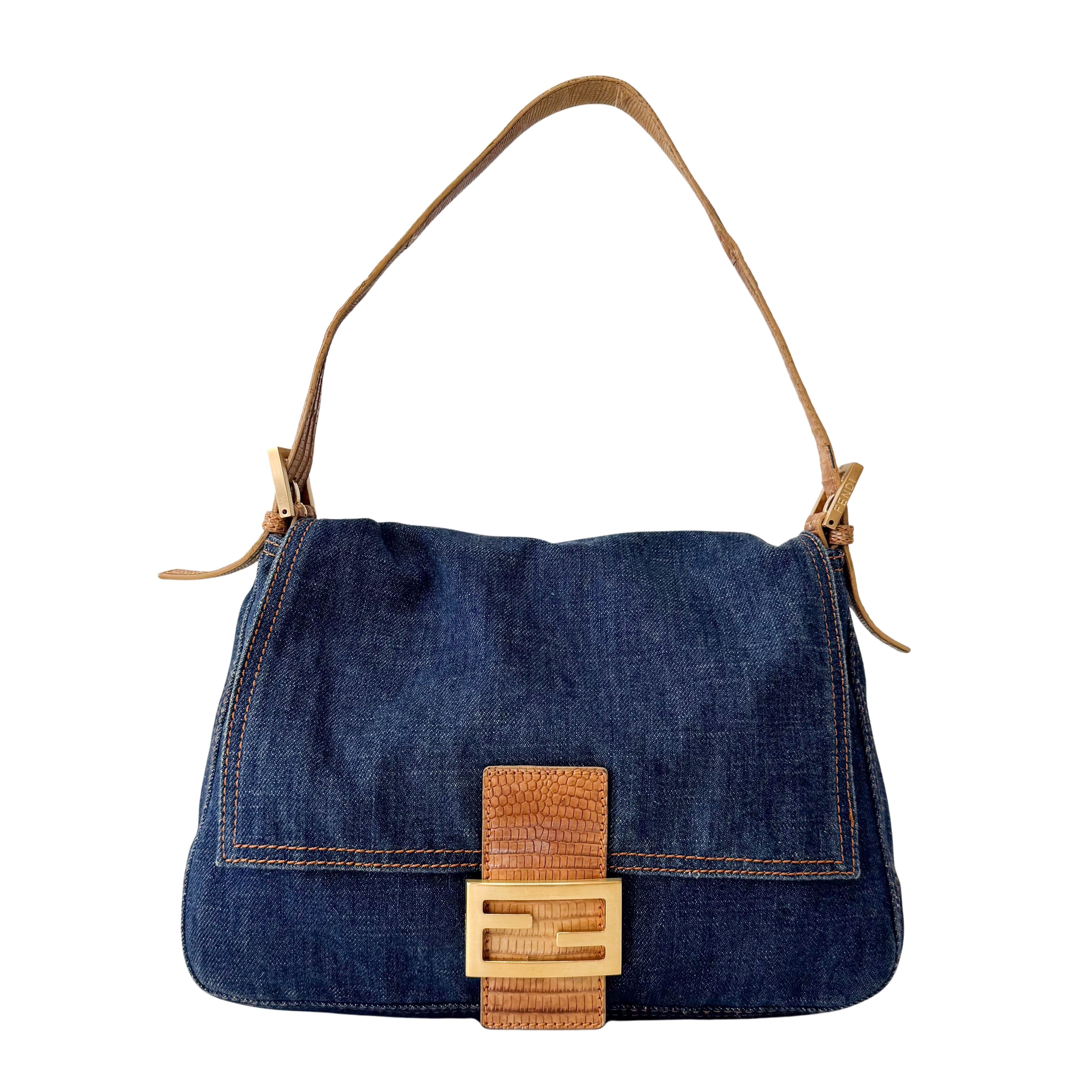 Mamma Baguette Blue Denim Shoulder Bag