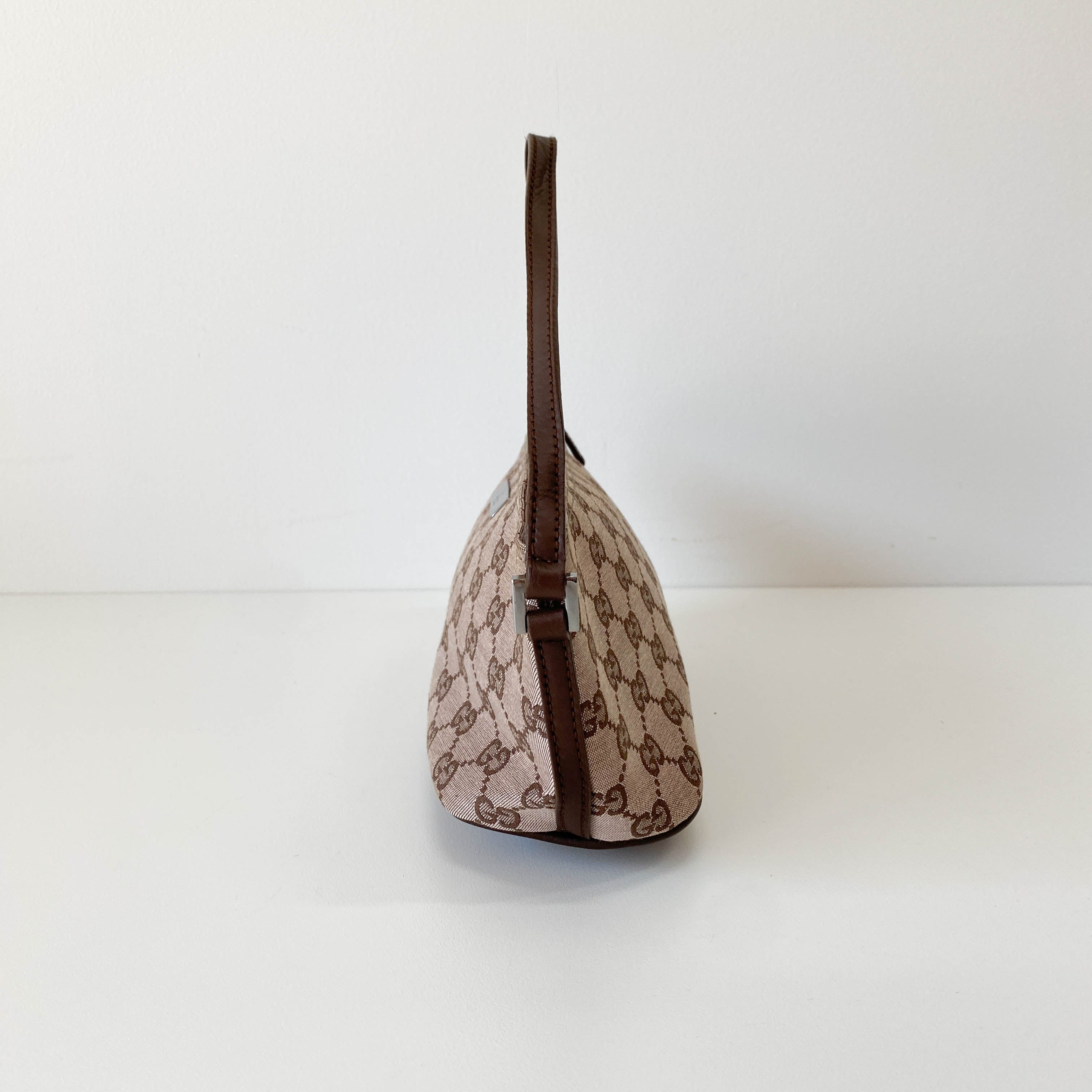 Brown Canvas Hobo Pochette Bag