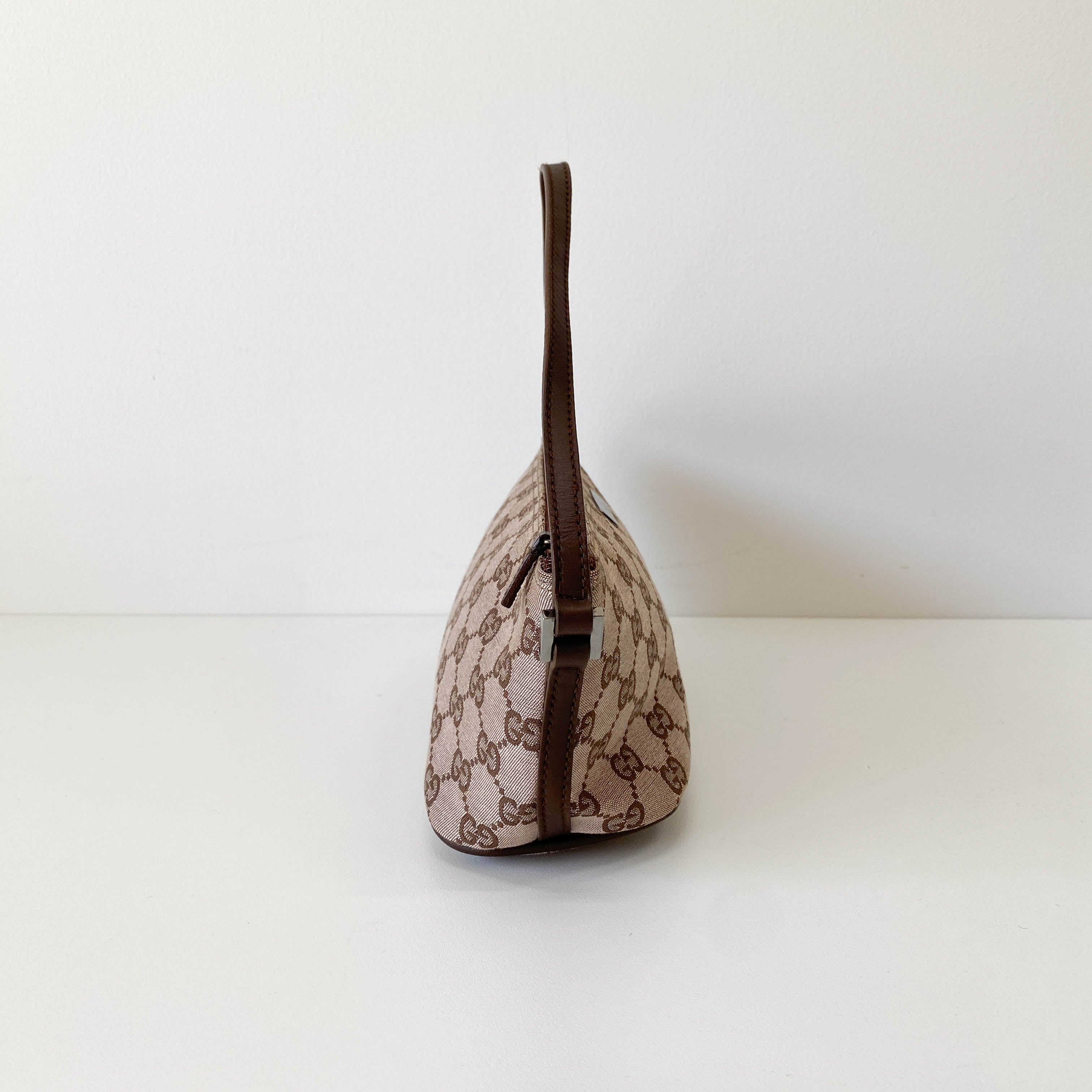 Brown Canvas Hobo Pochette Bag