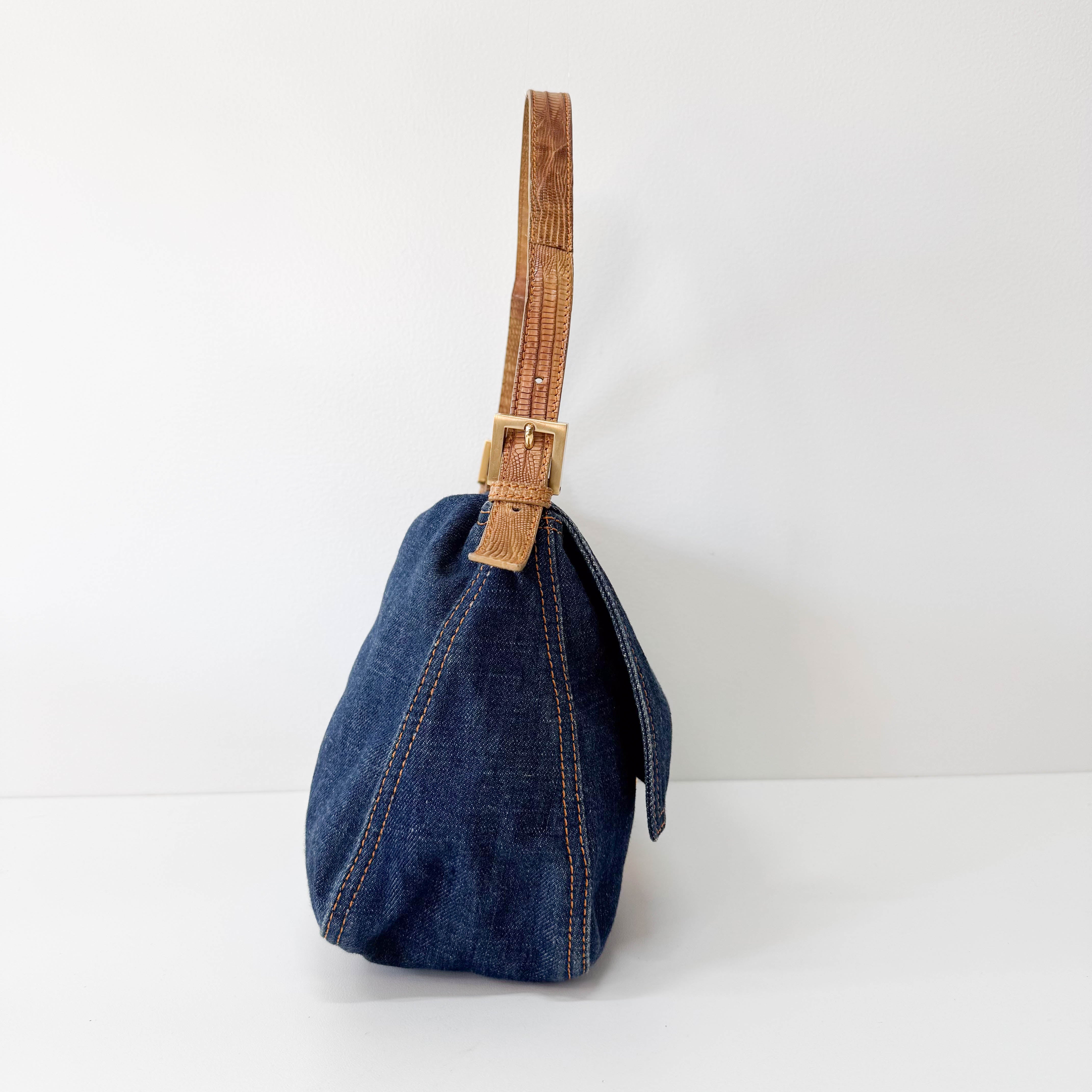 Mamma Baguette Blue Denim Shoulder Bag
