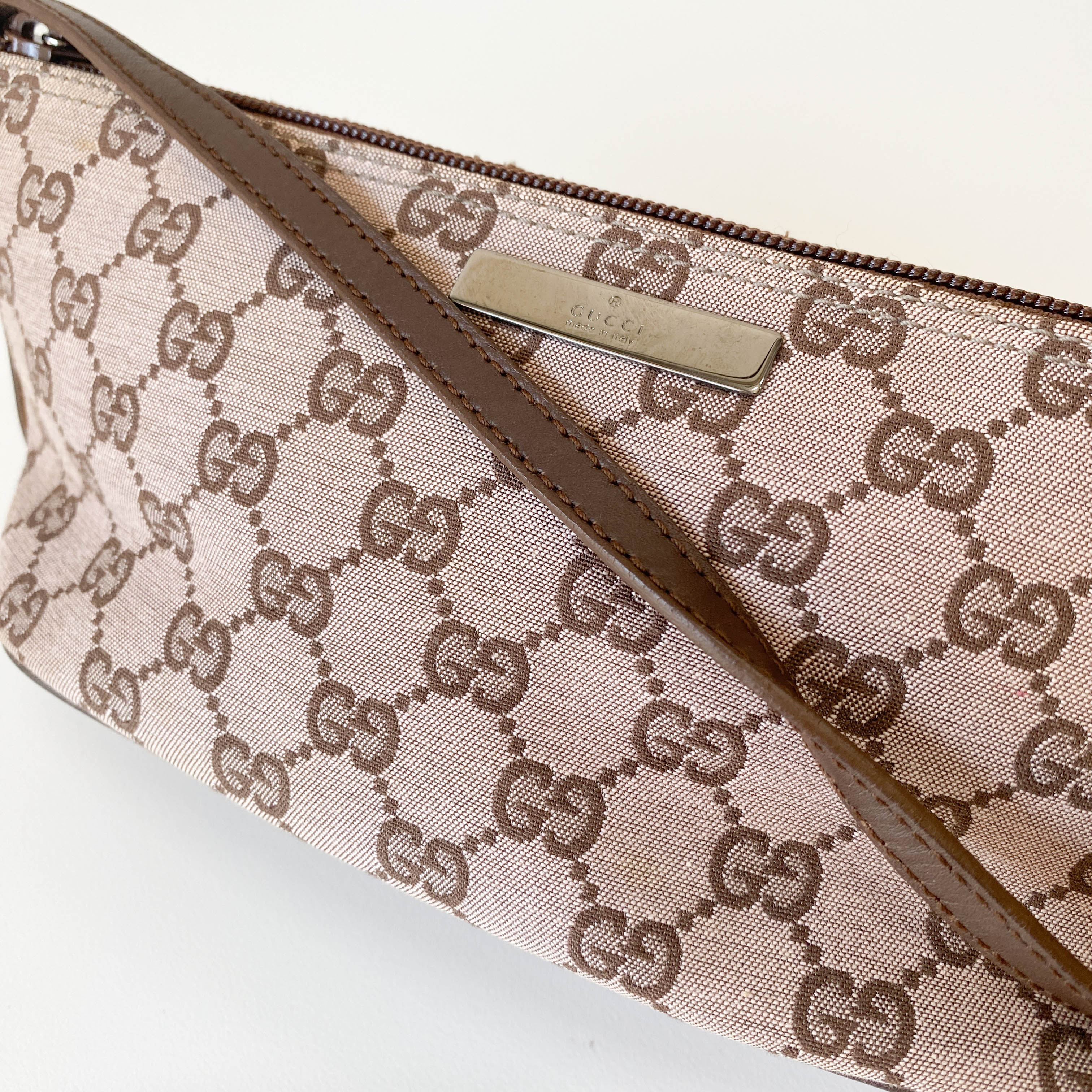 Brown Canvas Hobo Pochette Bag