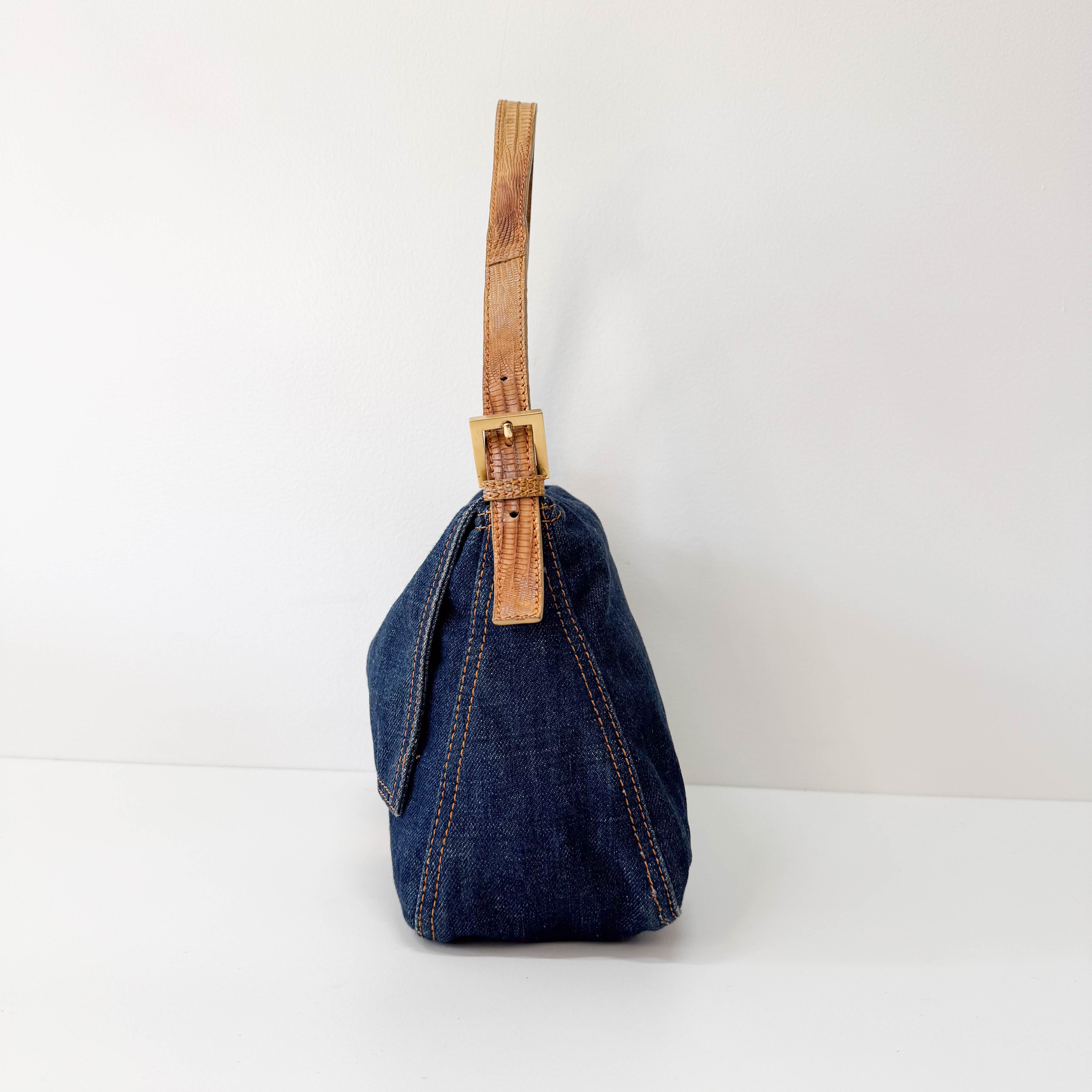 Mamma Baguette Blue Denim Shoulder Bag