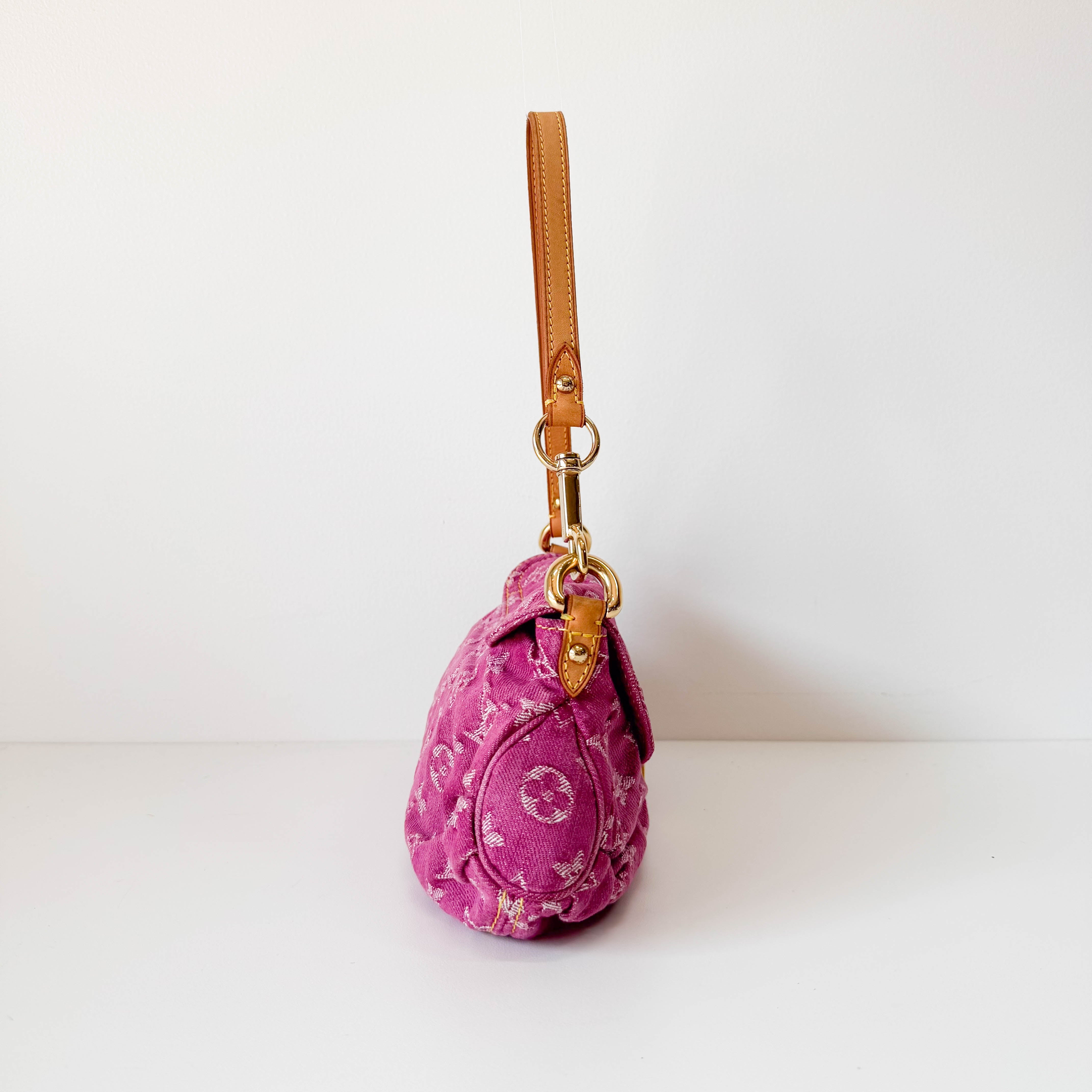 Mini Pleaty Pink Denim Shoulder Bag