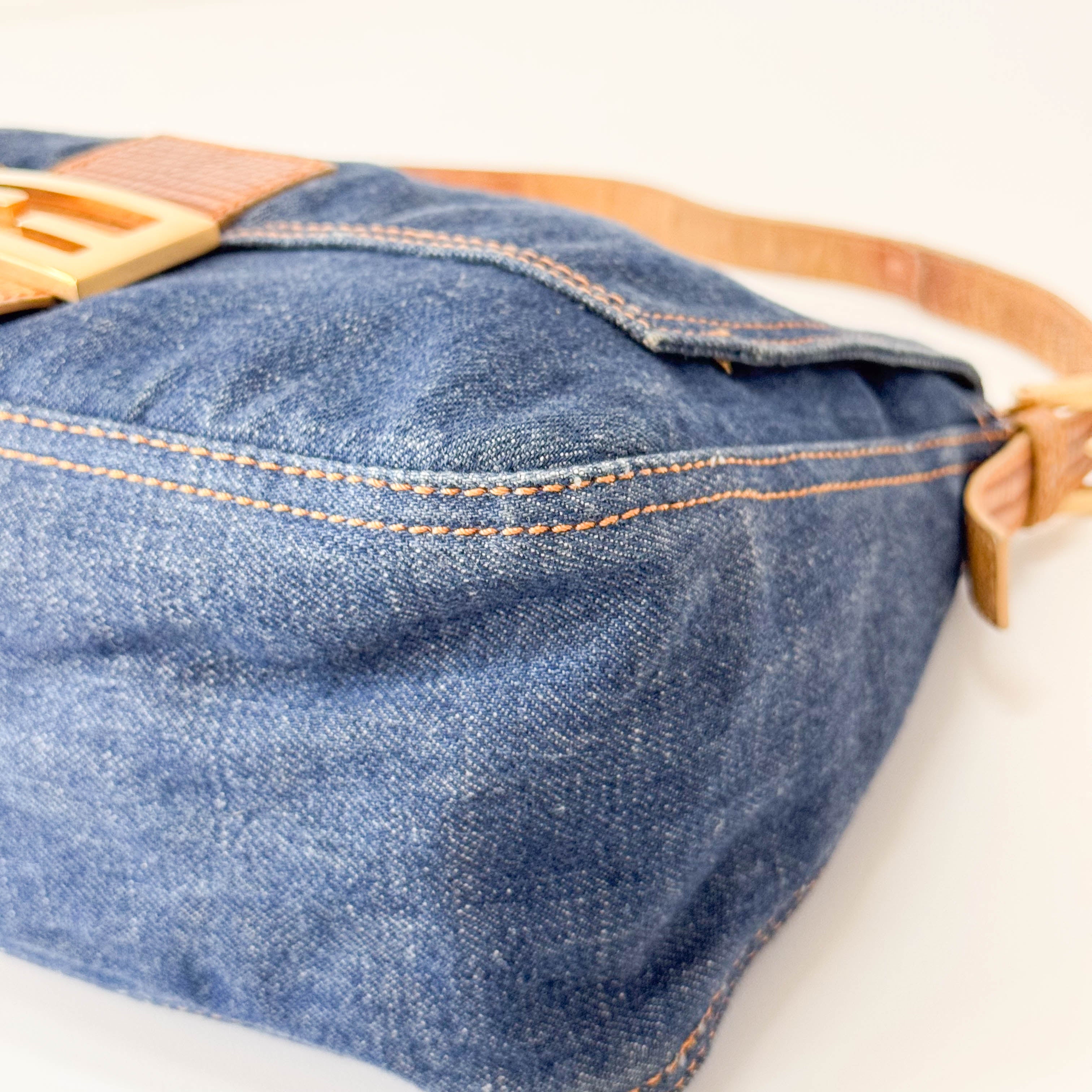 Mamma Baguette Blue Denim Shoulder Bag