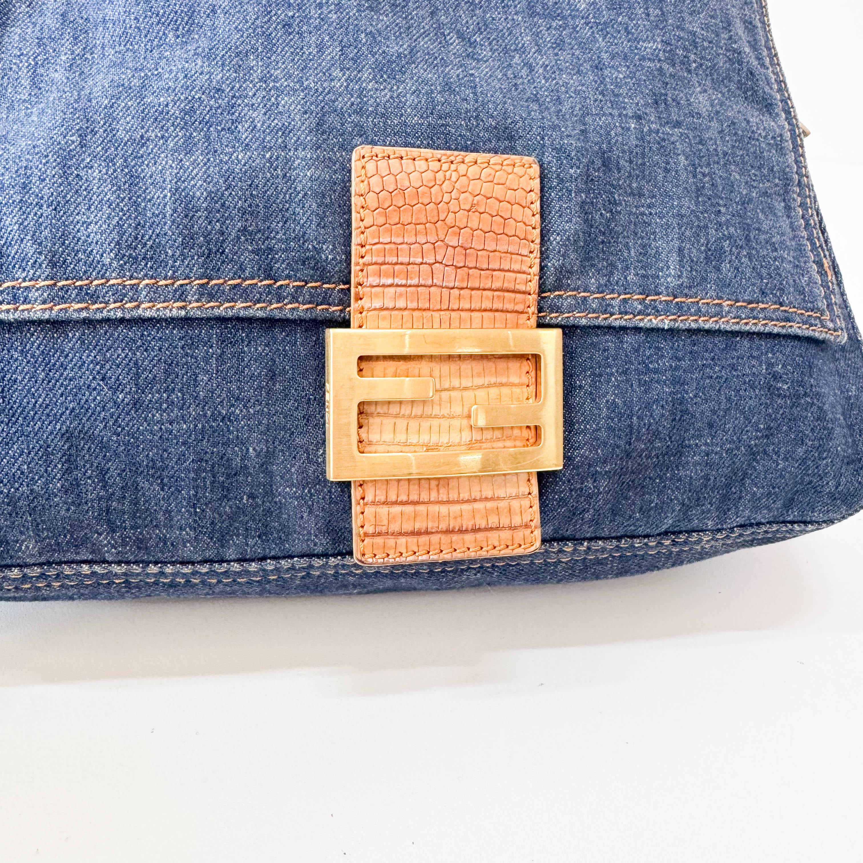 Mamma Baguette Blue Denim Shoulder Bag