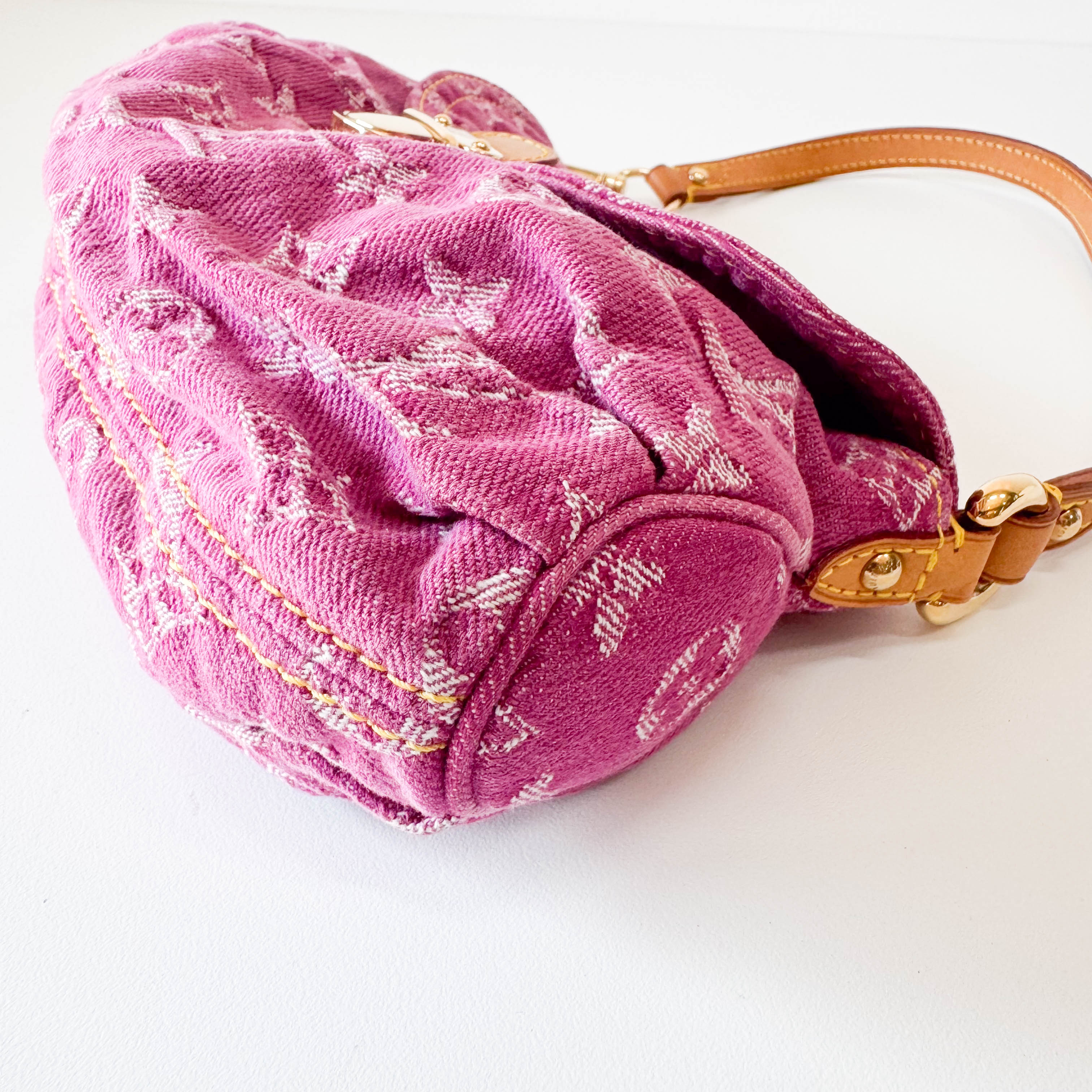 Mini Pleaty Pink Denim Shoulder Bag