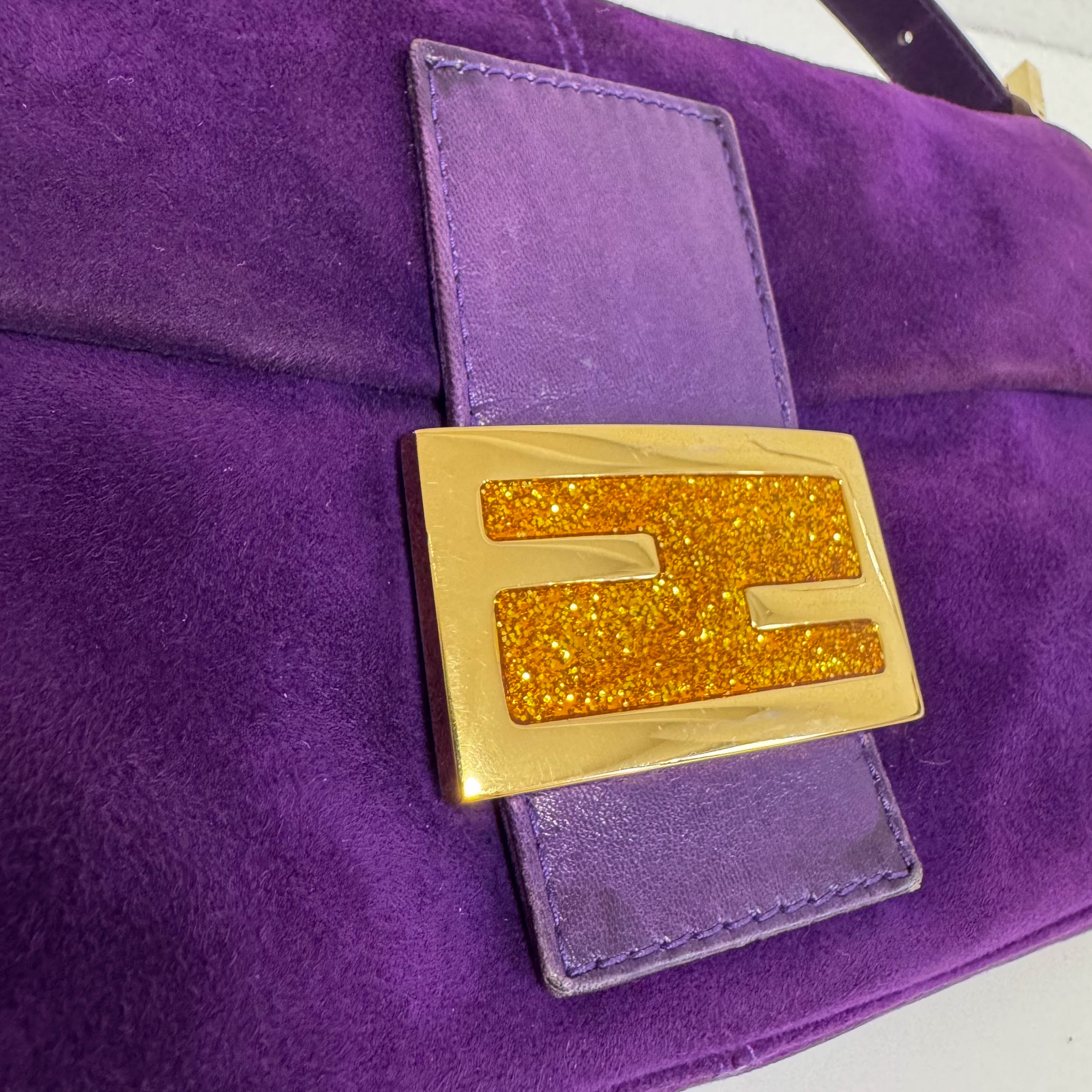 Baguette Purple Suede Shoulder Bag