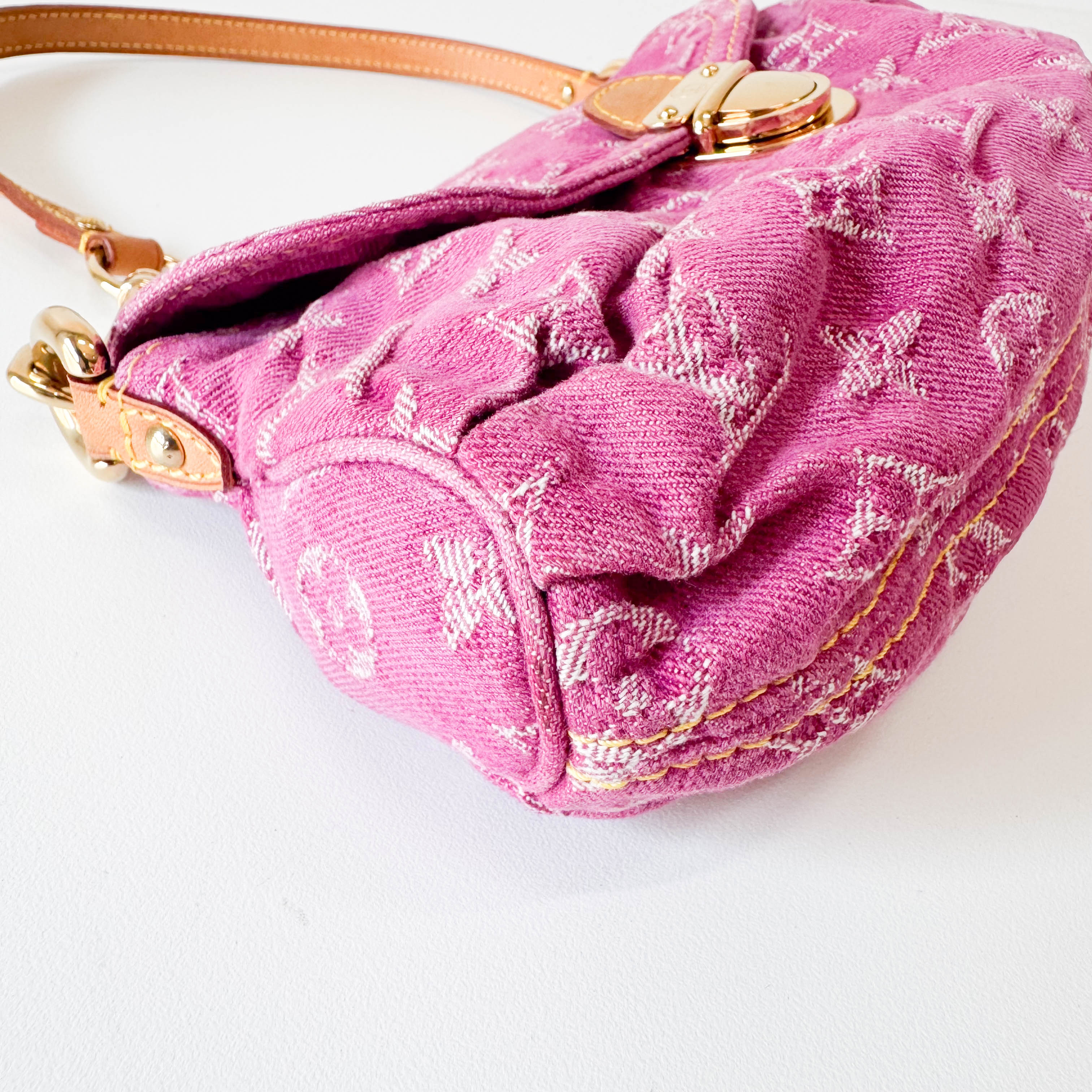 Mini Pleaty Pink Denim Shoulder Bag