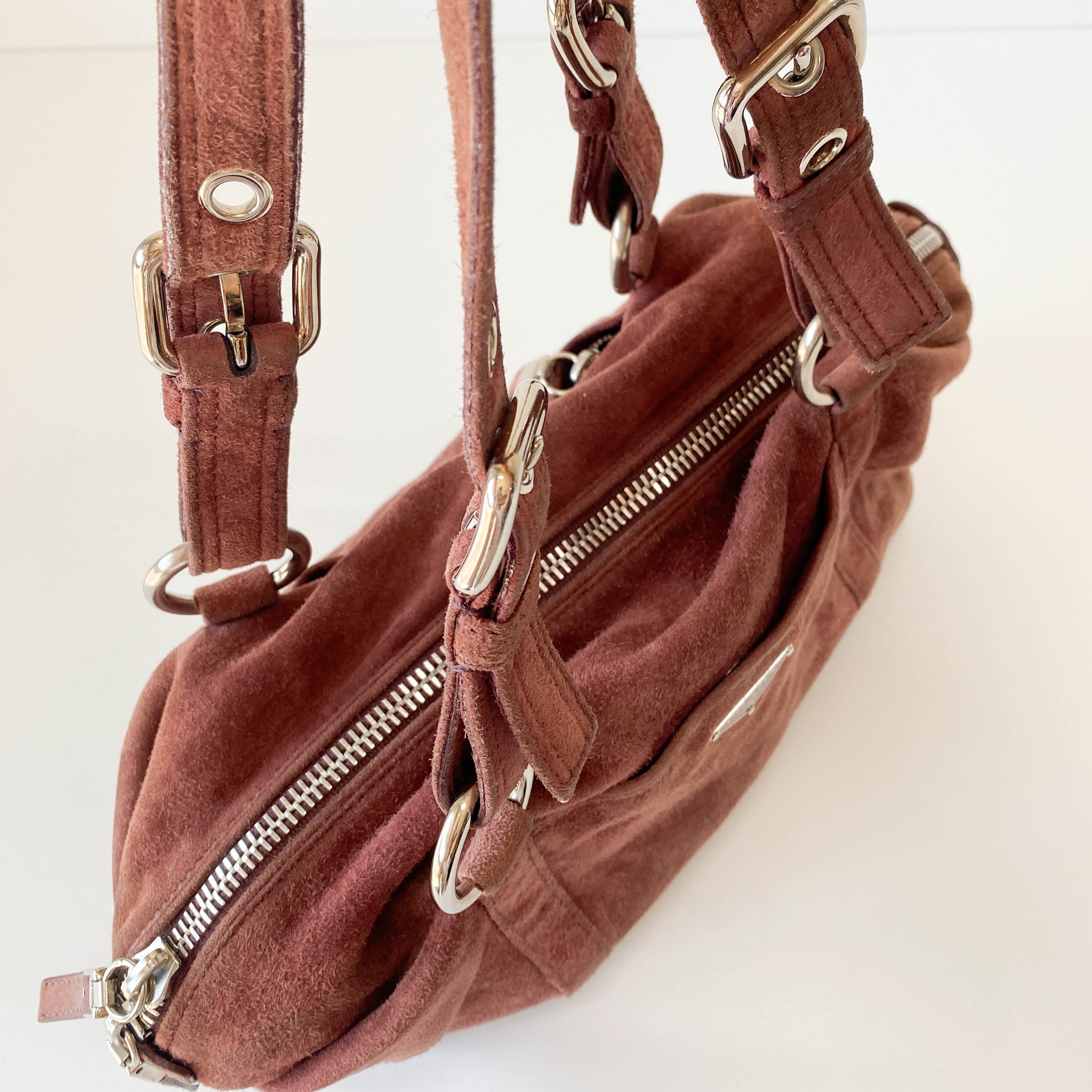 Archive Pink Brown Suede Shoulder Bag