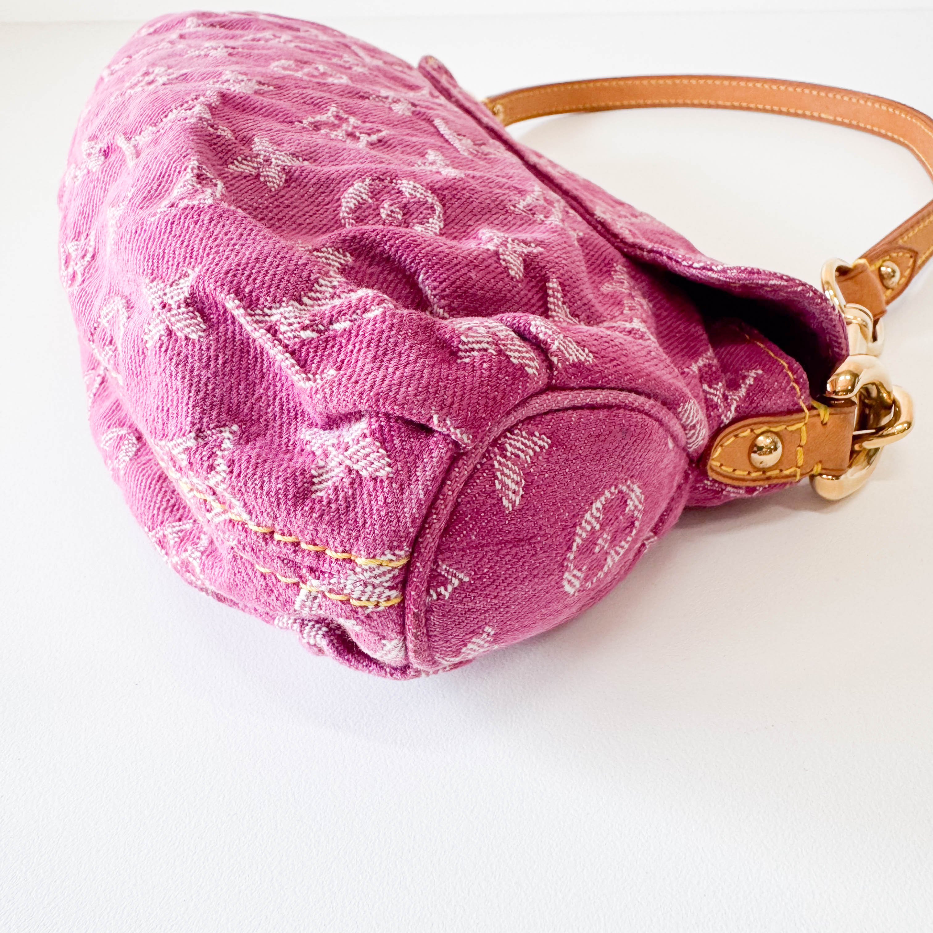 Mini Pleaty Pink Denim Shoulder Bag