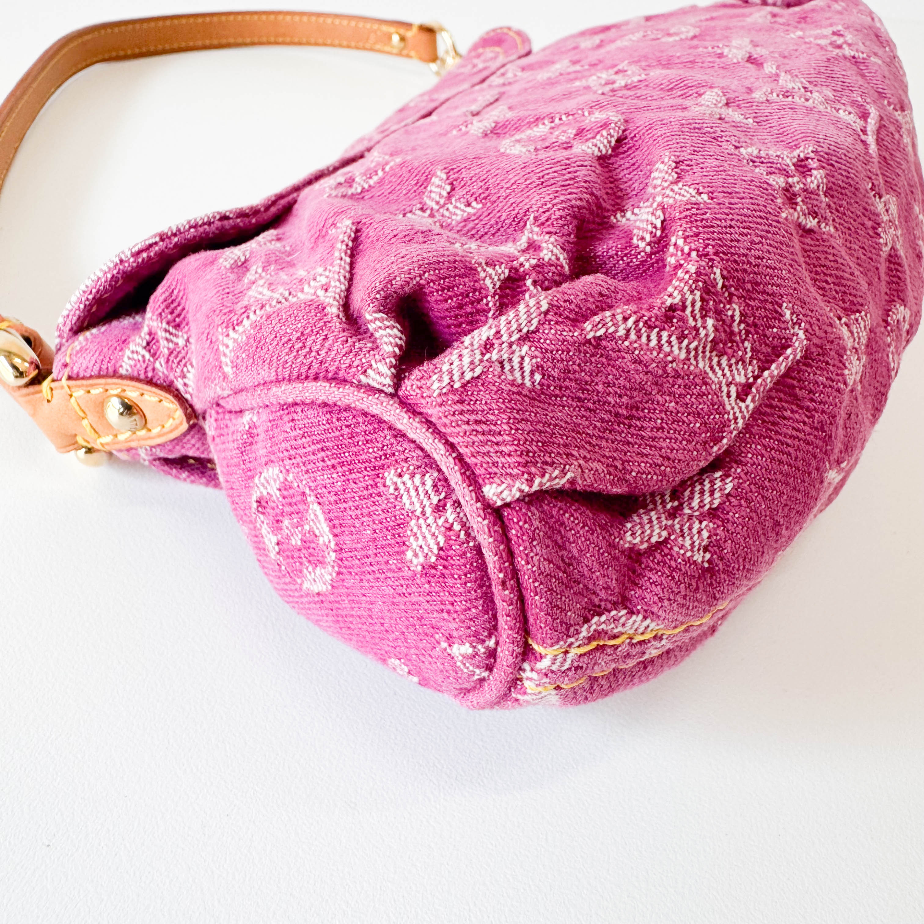 Mini Pleaty Pink Denim Shoulder Bag