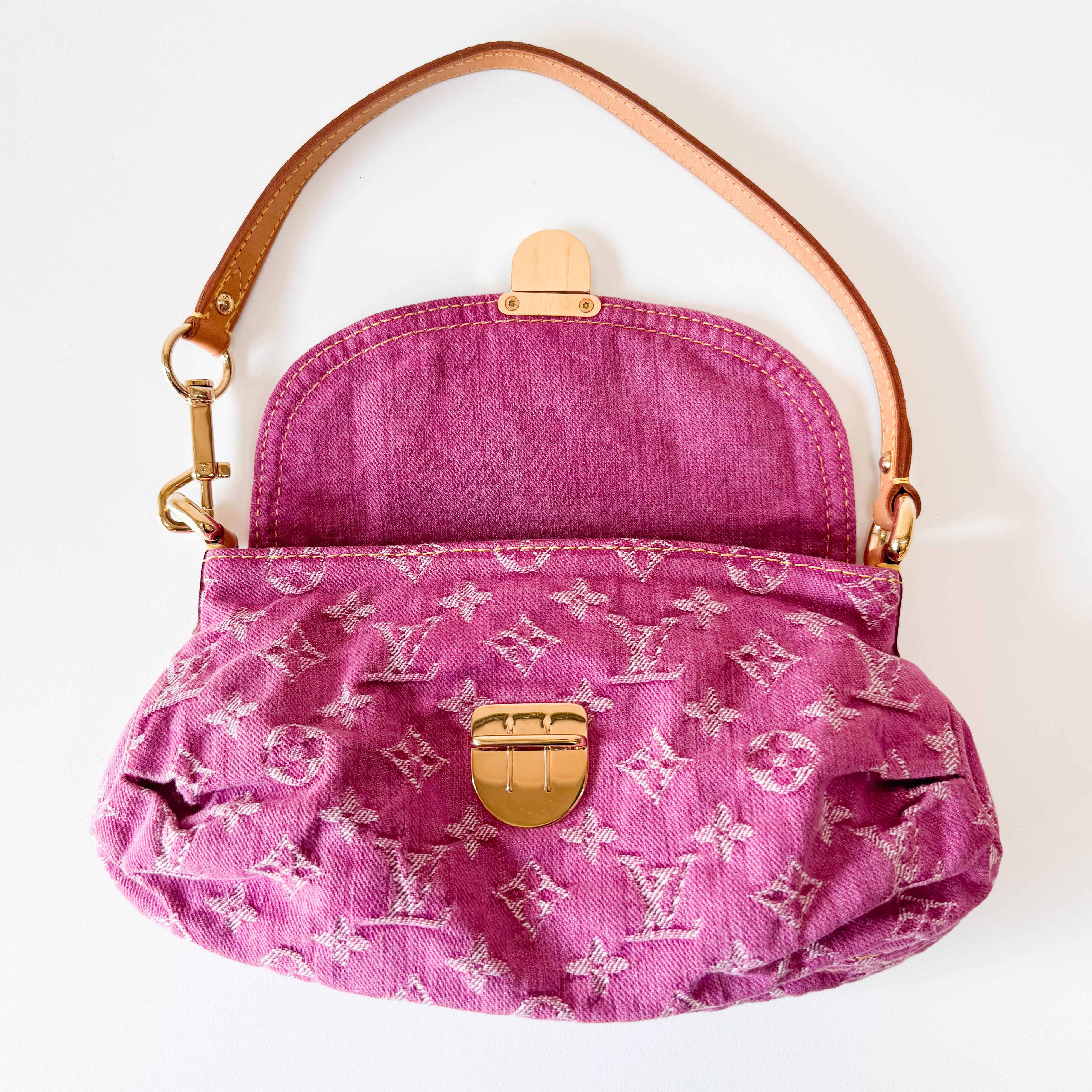 Mini Pleaty Pink Denim Shoulder Bag
