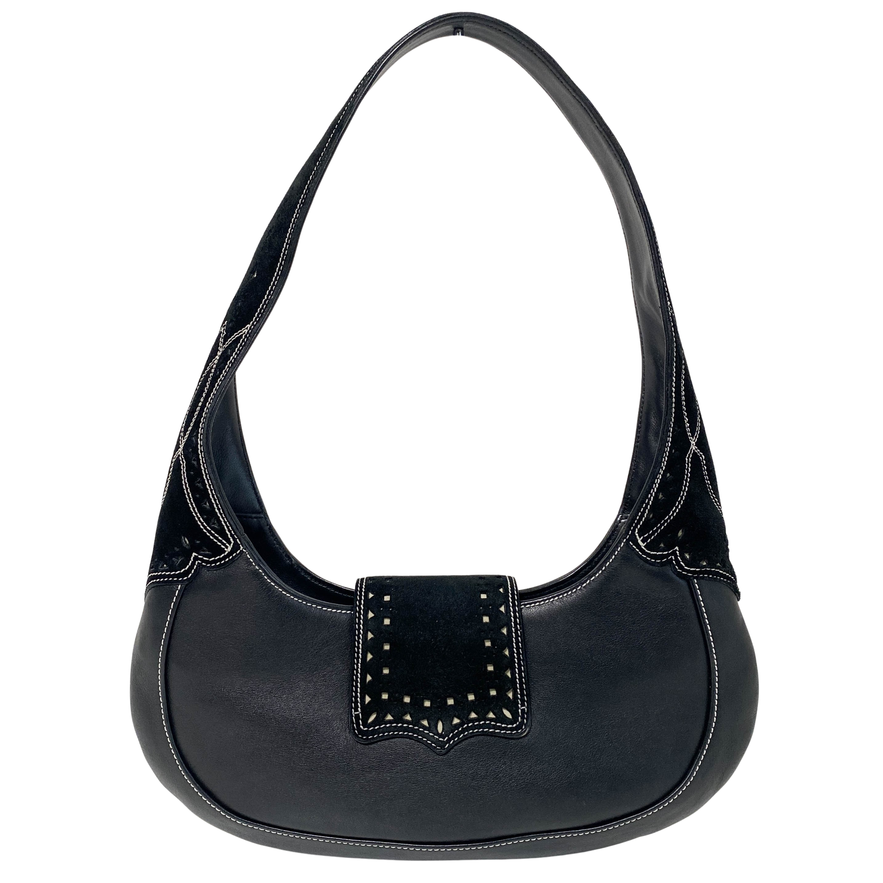 Archive Black Leather and Suede Hobo Shoulder Bag