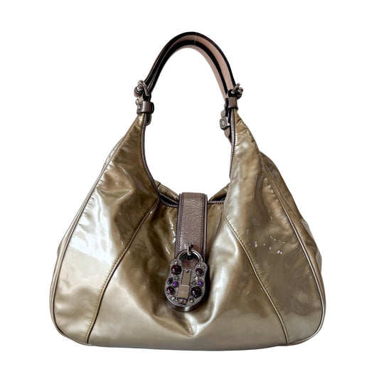 Gold Vinyl Hobo Shoulder Bag