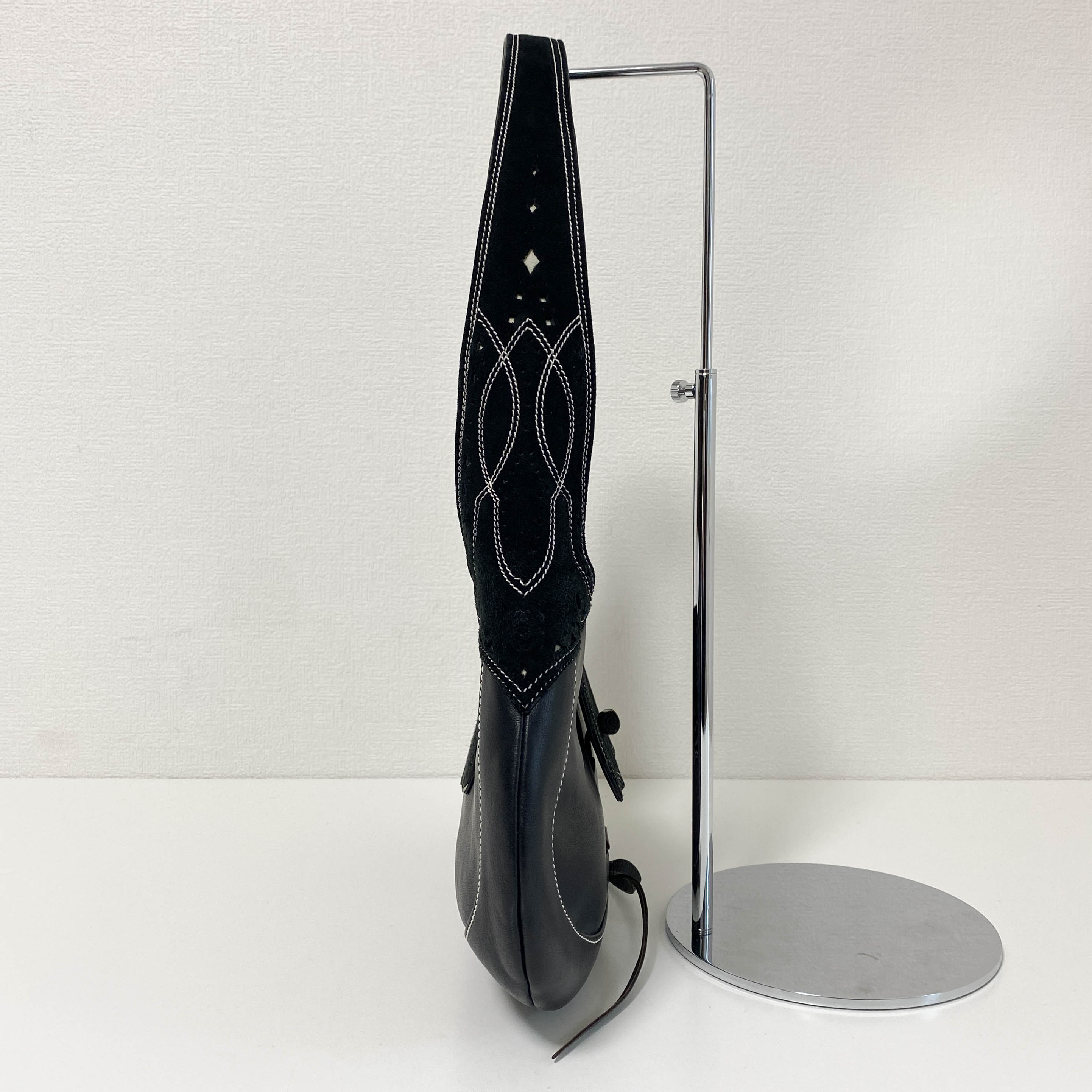 Archive Black Leather and Suede Hobo Shoulder Bag