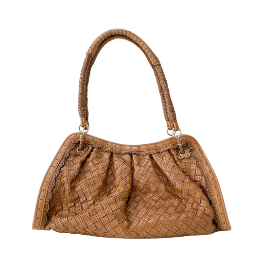 Intrecciato Small Brown Pierced Leather Shoulder Bag