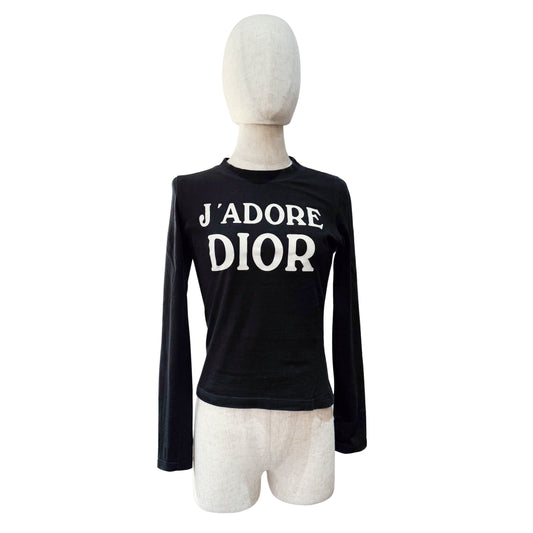 J'Adore Dior Size 6 Black Cotton T-Shirt