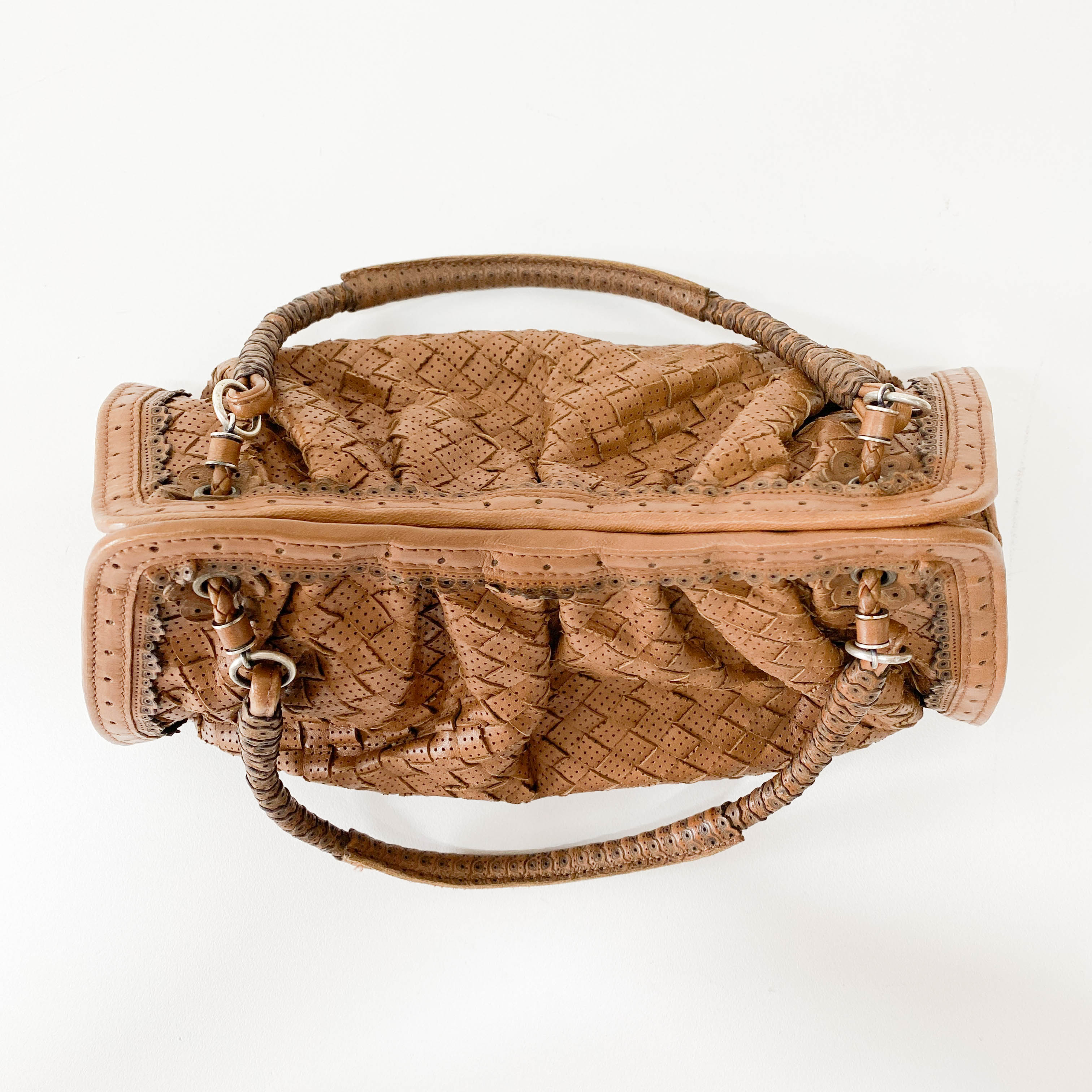Intrecciato Small Brown Pierced Leather Shoulder Bag