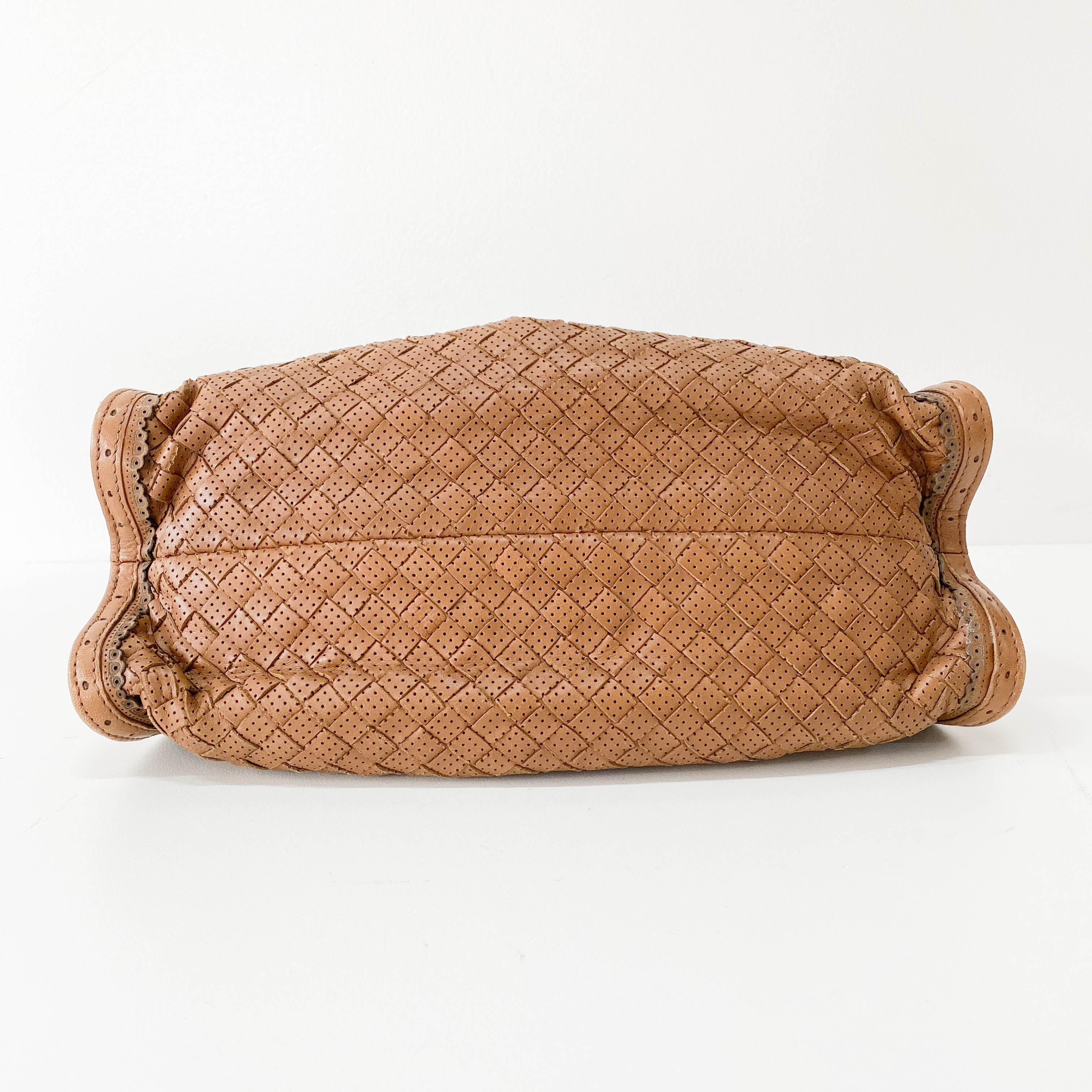 Intrecciato Small Brown Pierced Leather Shoulder Bag