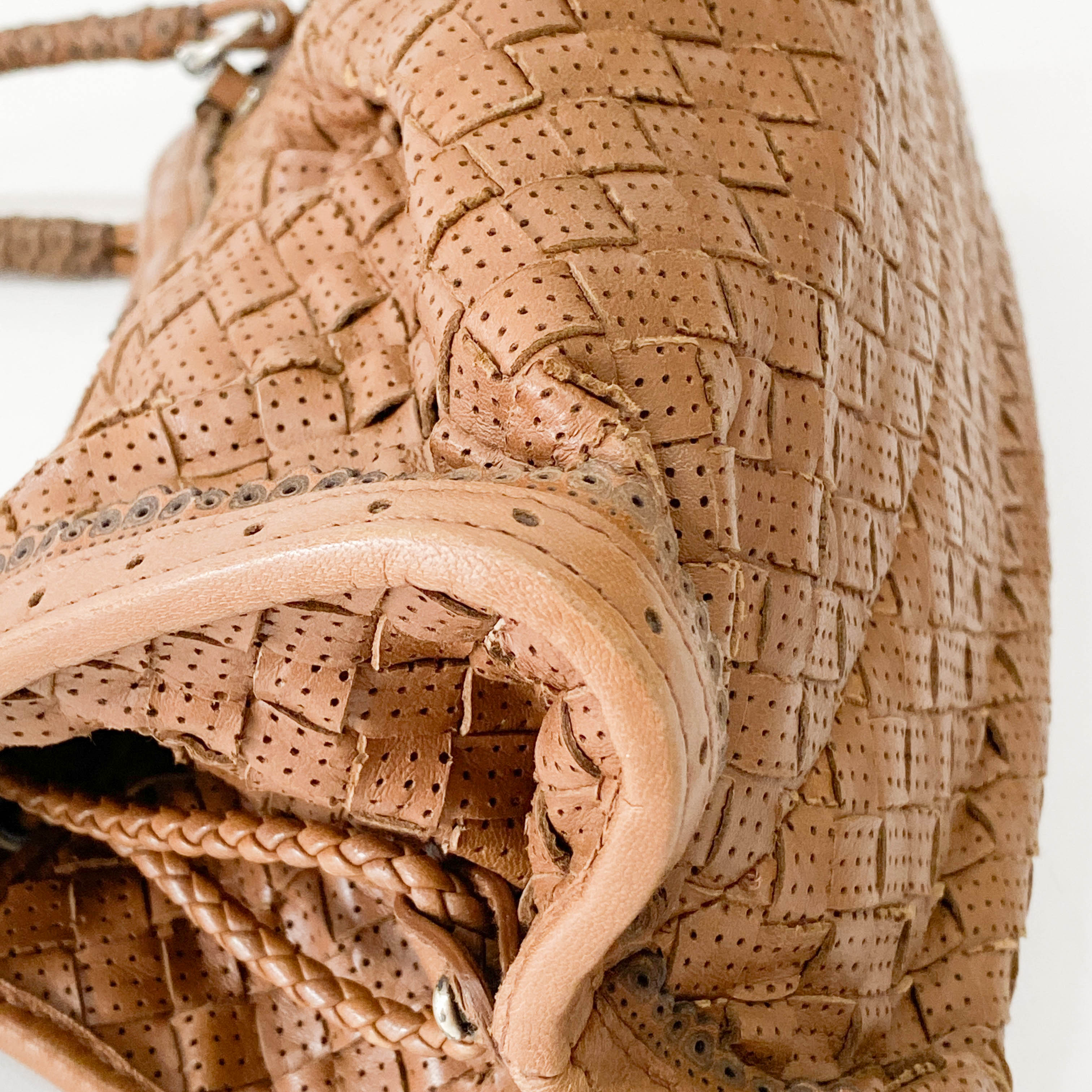 Intrecciato Small Brown Pierced Leather Shoulder Bag