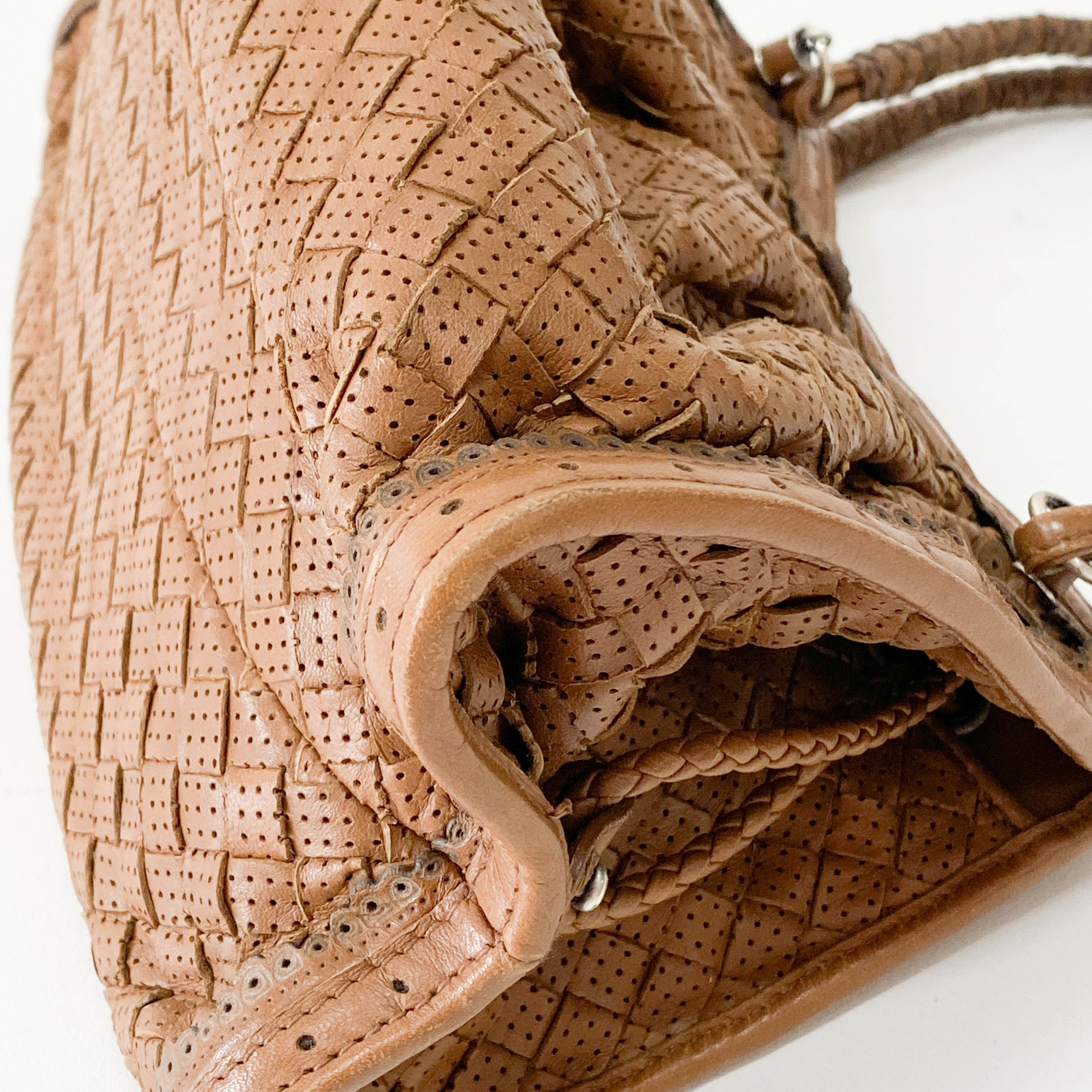 Intrecciato Small Brown Pierced Leather Shoulder Bag