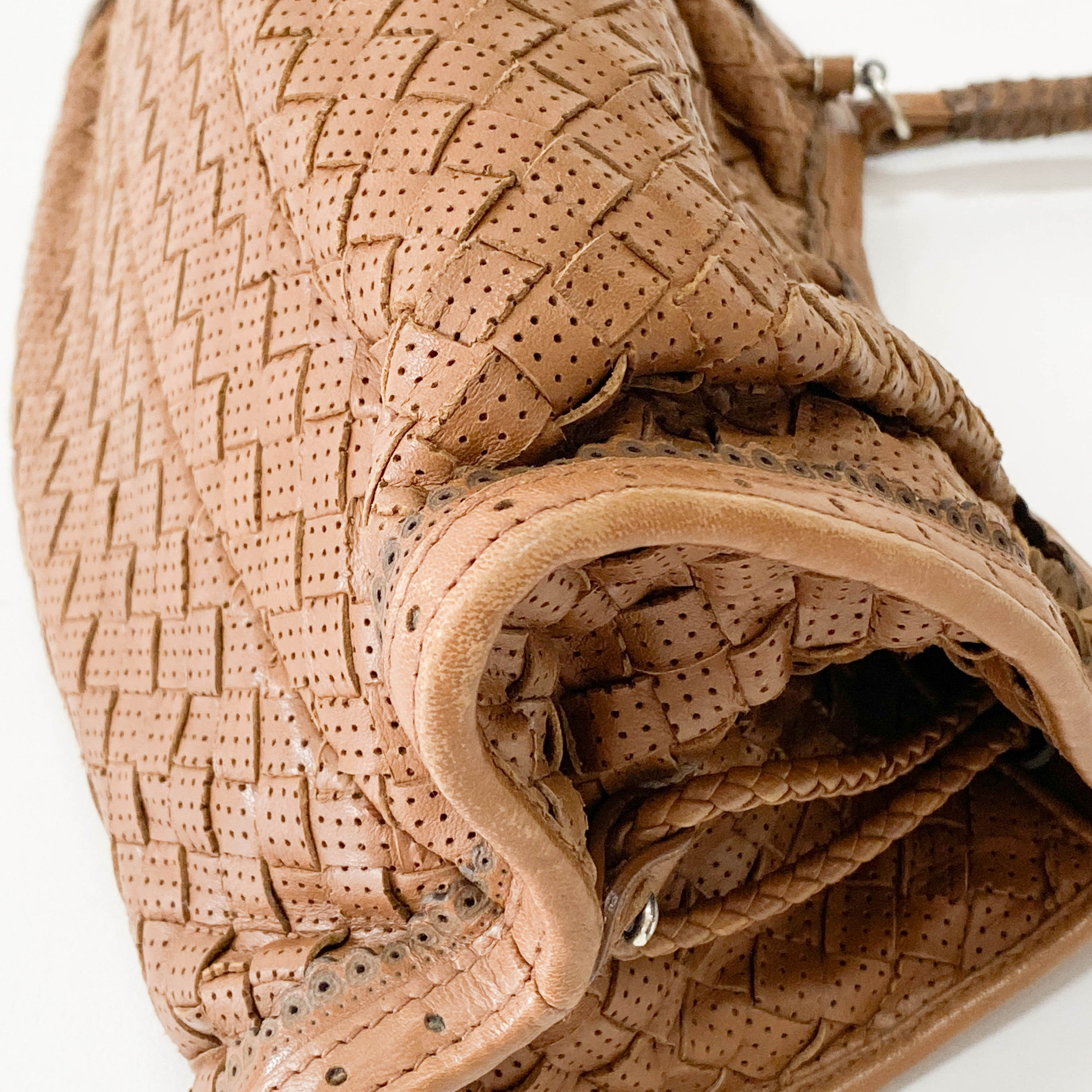 Intrecciato Small Brown Pierced Leather Shoulder Bag