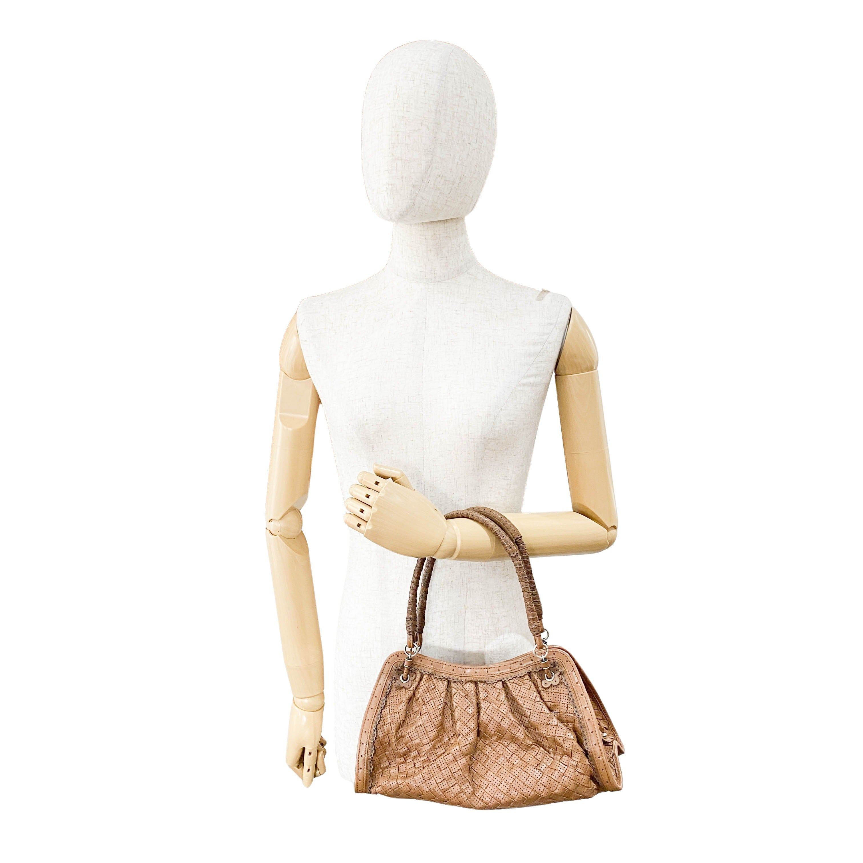 Intrecciato Small Brown Pierced Leather Shoulder Bag