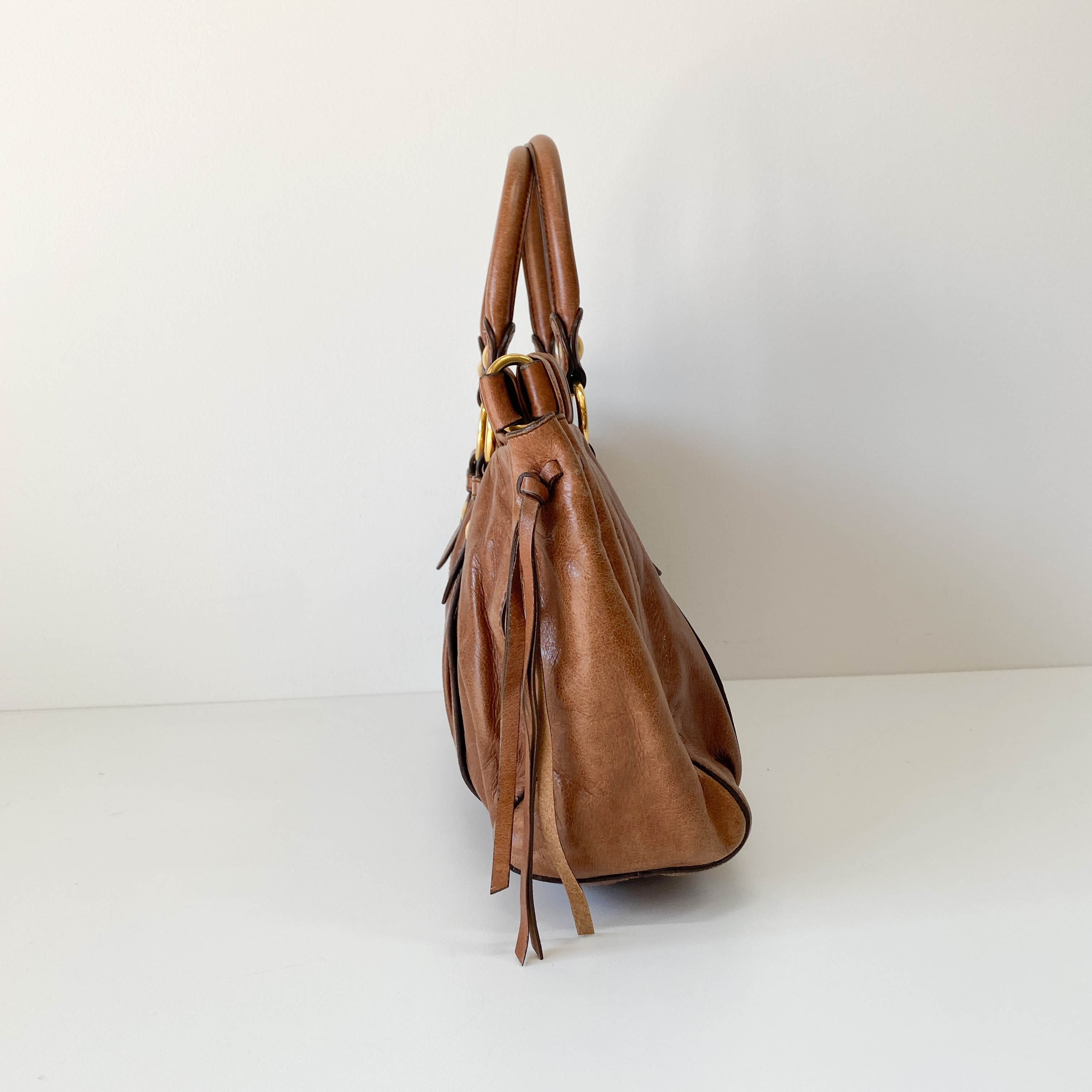 Vitello Brown Leather Top Handle Bag