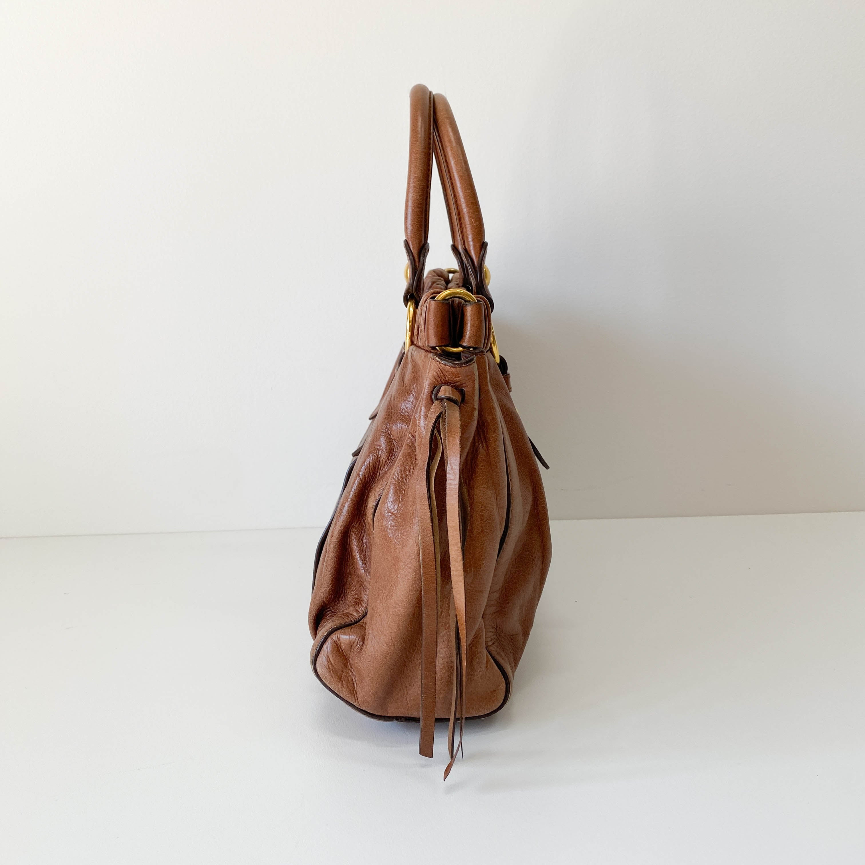 Vitello Brown Leather Top Handle Bag